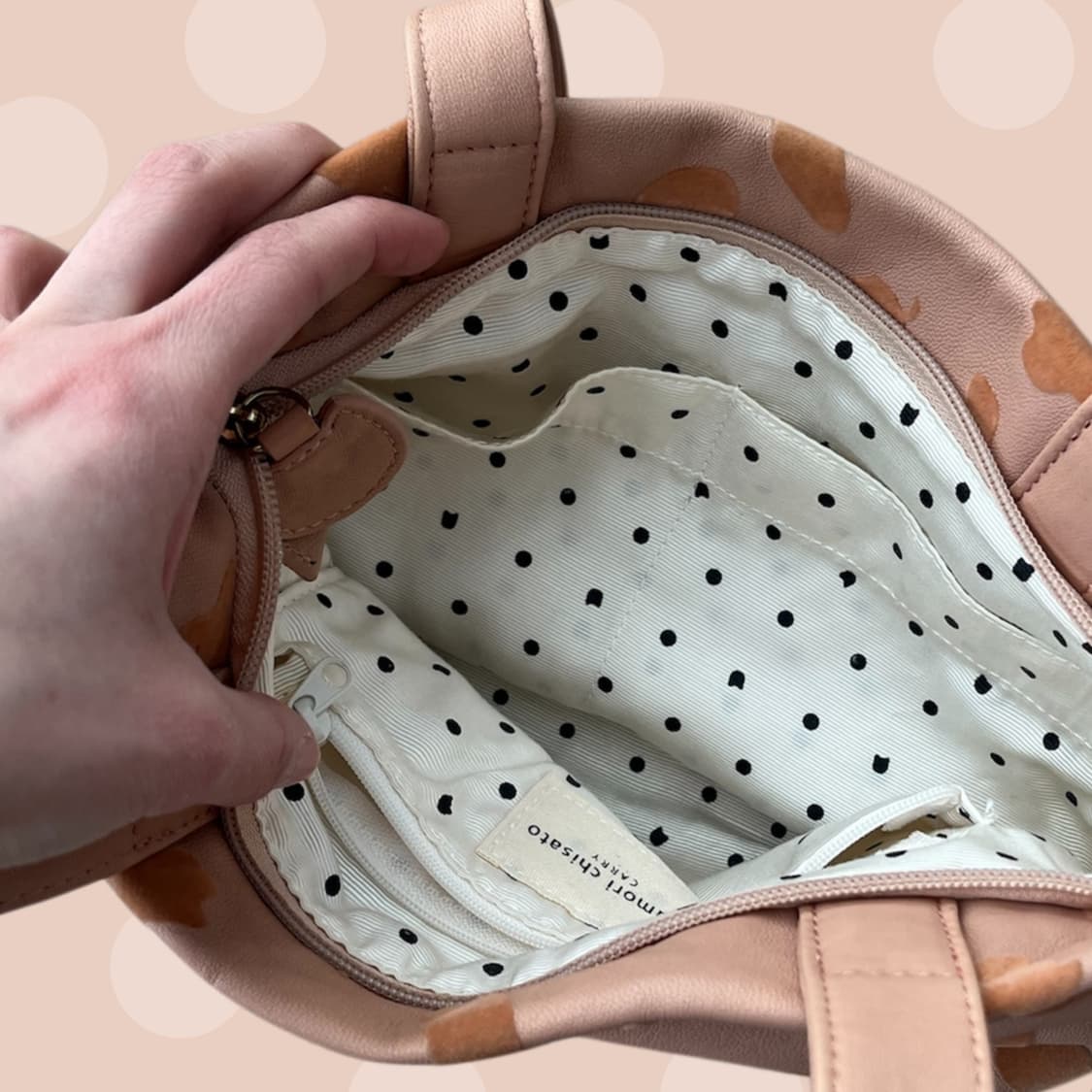 츠모리 치사토 고양이&나비 피치핑크 레더 토트백 상품이미지8