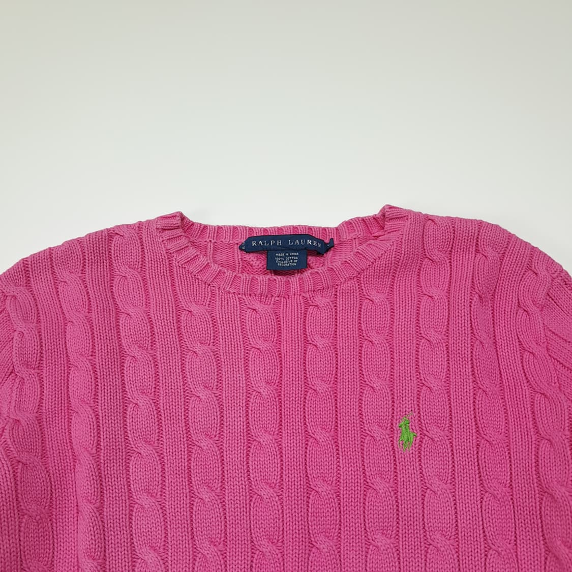 CL384 L 폴로 00s 코튼 케이블 크루넥 그린포니 핑크 니트 상품이미지2