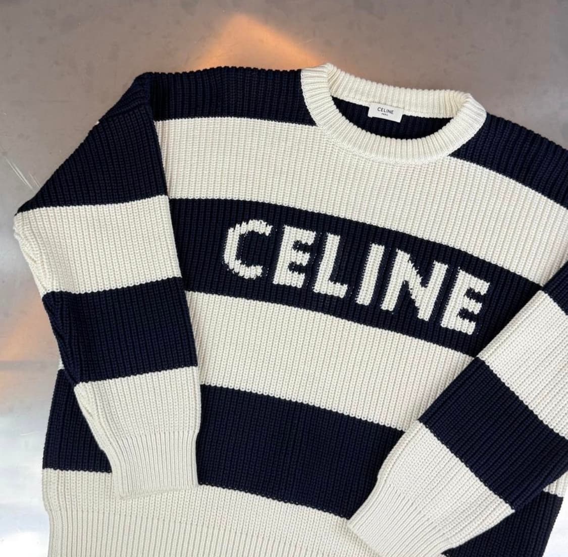 [리오브전포점] 셀린느 스트라이프 리브드 울 로고 니트 상품이미지3