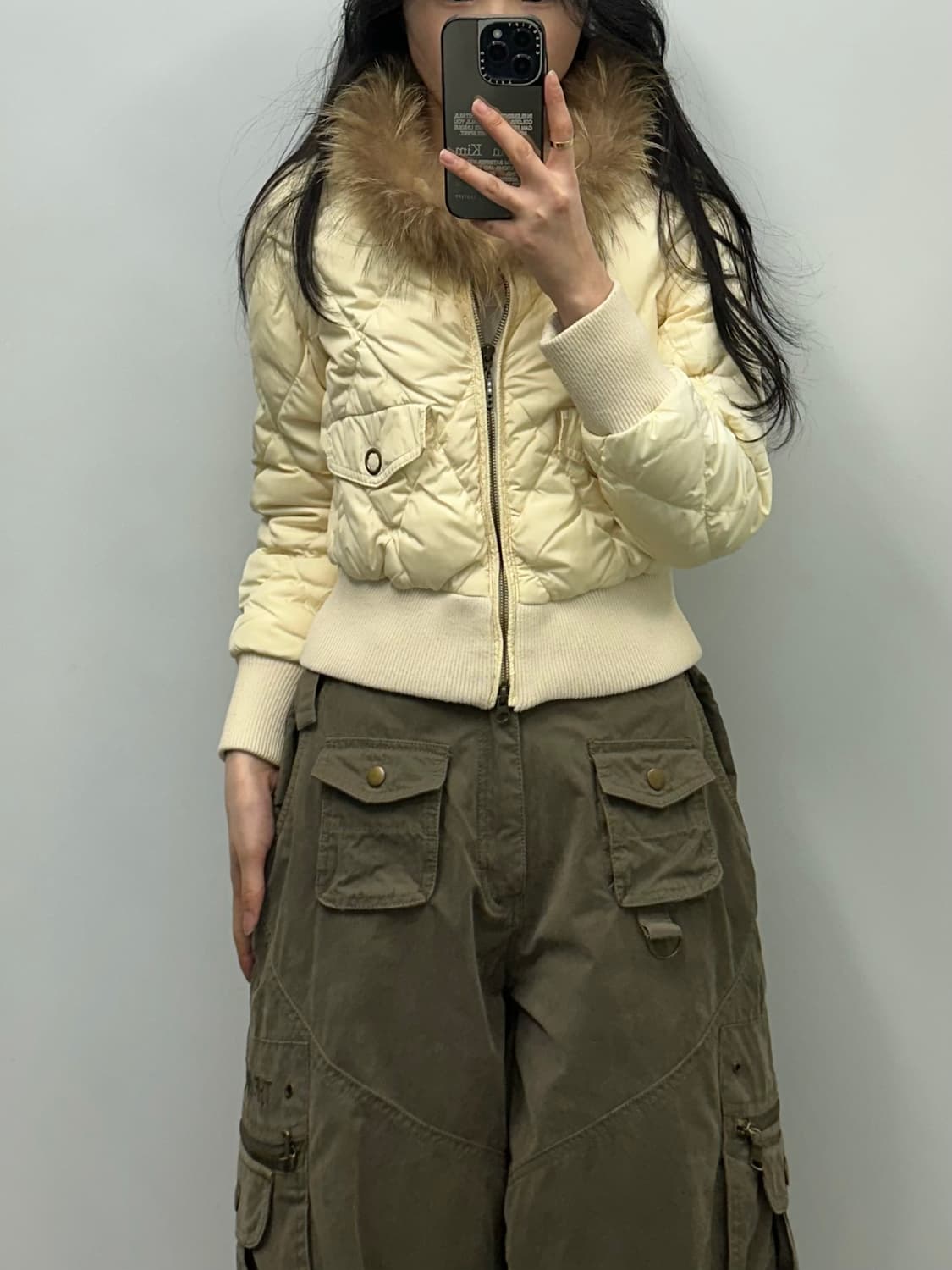 Japanese vintage 화이트 울프죠 퀼팅 패딩 상품이미지1