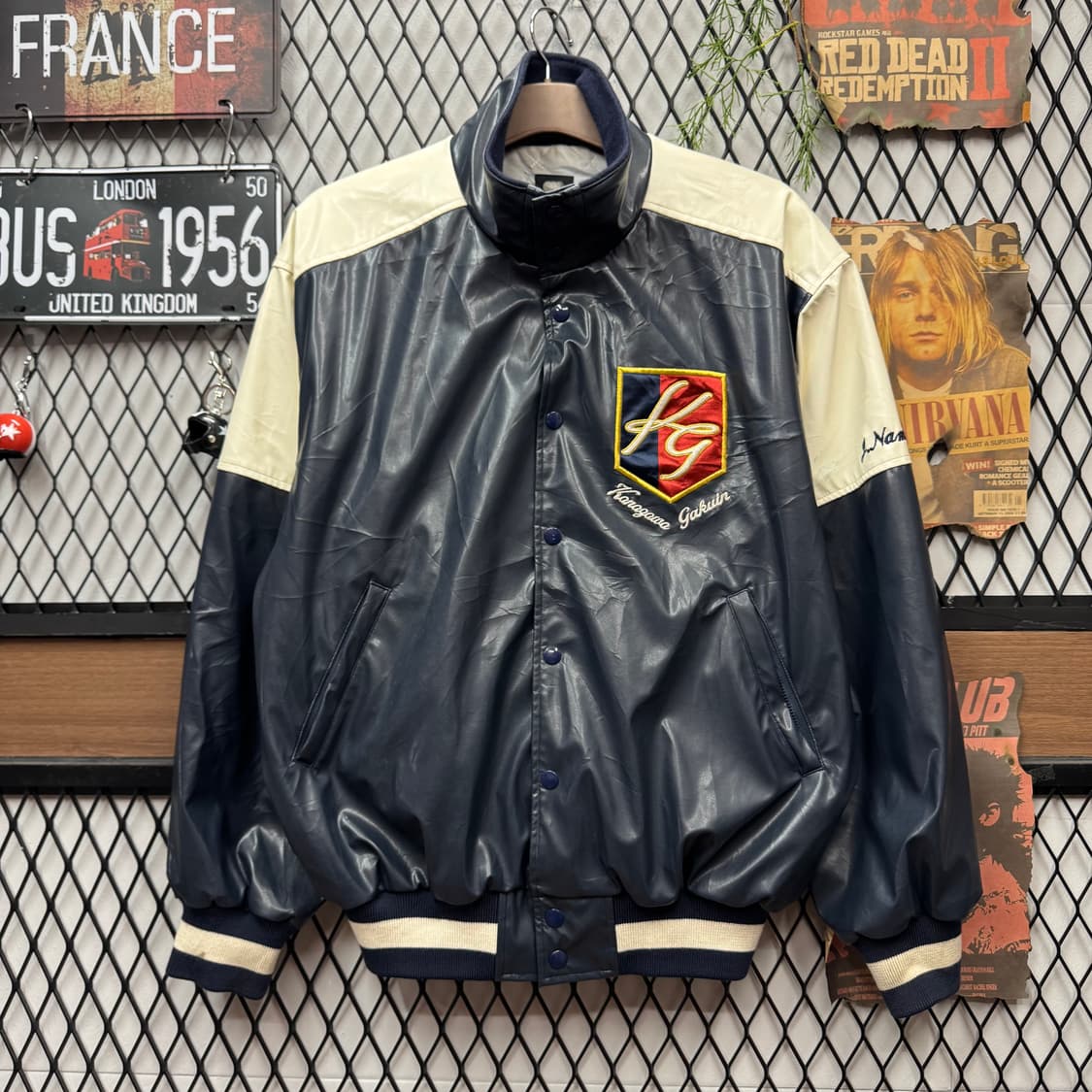 00s JPN VINTAGE 야구 팀 레더 바시티 자켓 네이비 상품이미지1