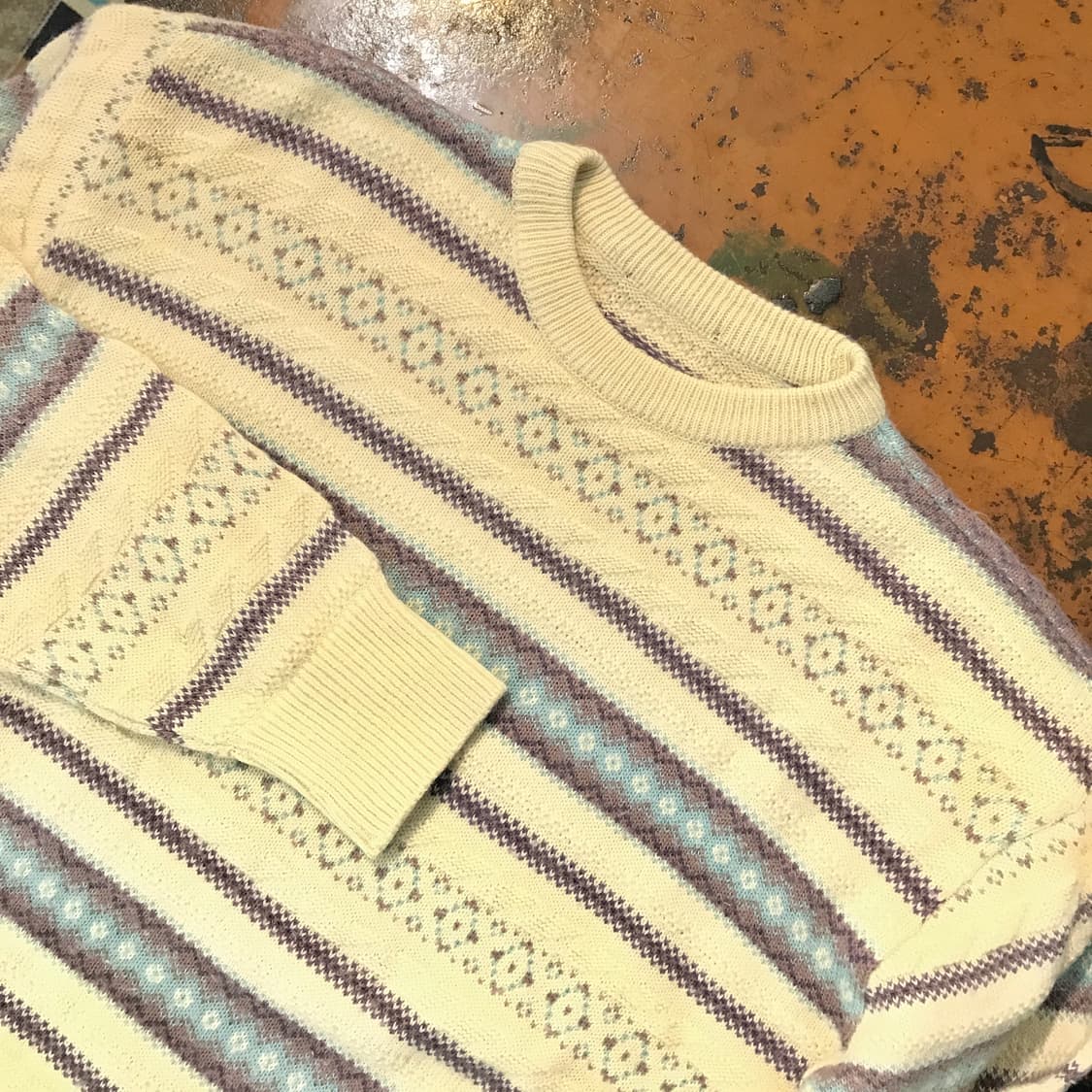 VTG 빈티지 페어아일 패턴 아이보리 니트 남성 102 105 여성 프리 상품이미지3