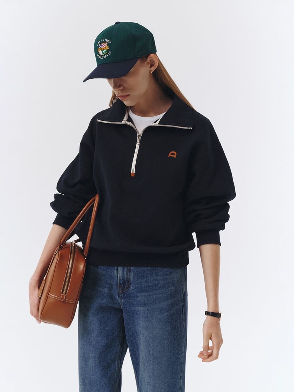 던스트 시그니처 레더패치 하프집업 맨투맨 스웨트셔츠 M 상품이미지4