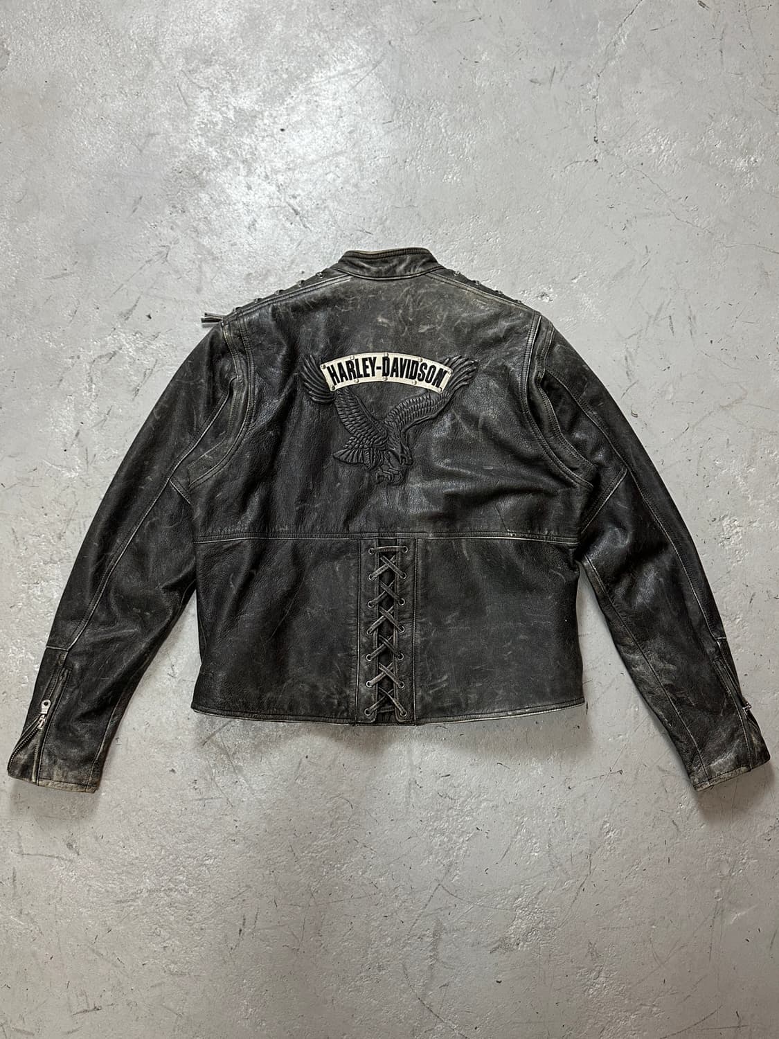00's 할리데이비슨 코르셋 디스 레더 자켓 크롭 레더 자켓 상품이미지4