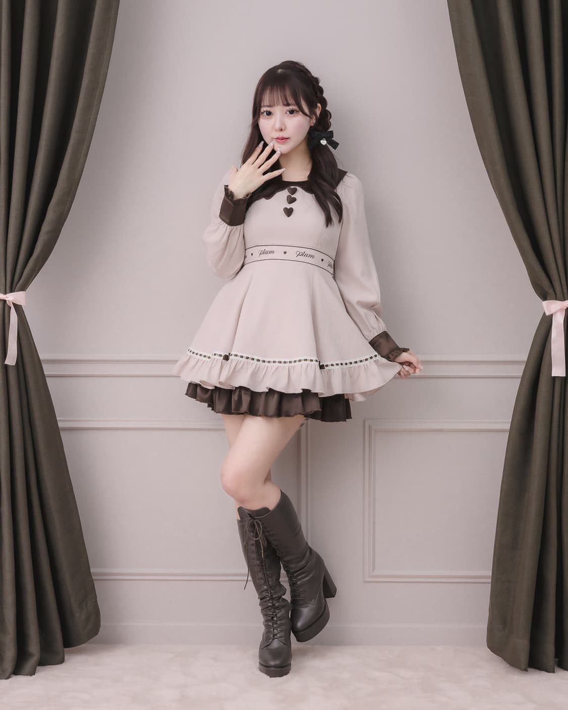 pium 초콜릿 플레어 미니 원피스 히메갸루 라떼갸루 딸기초코 리즈리사 상품이미지2