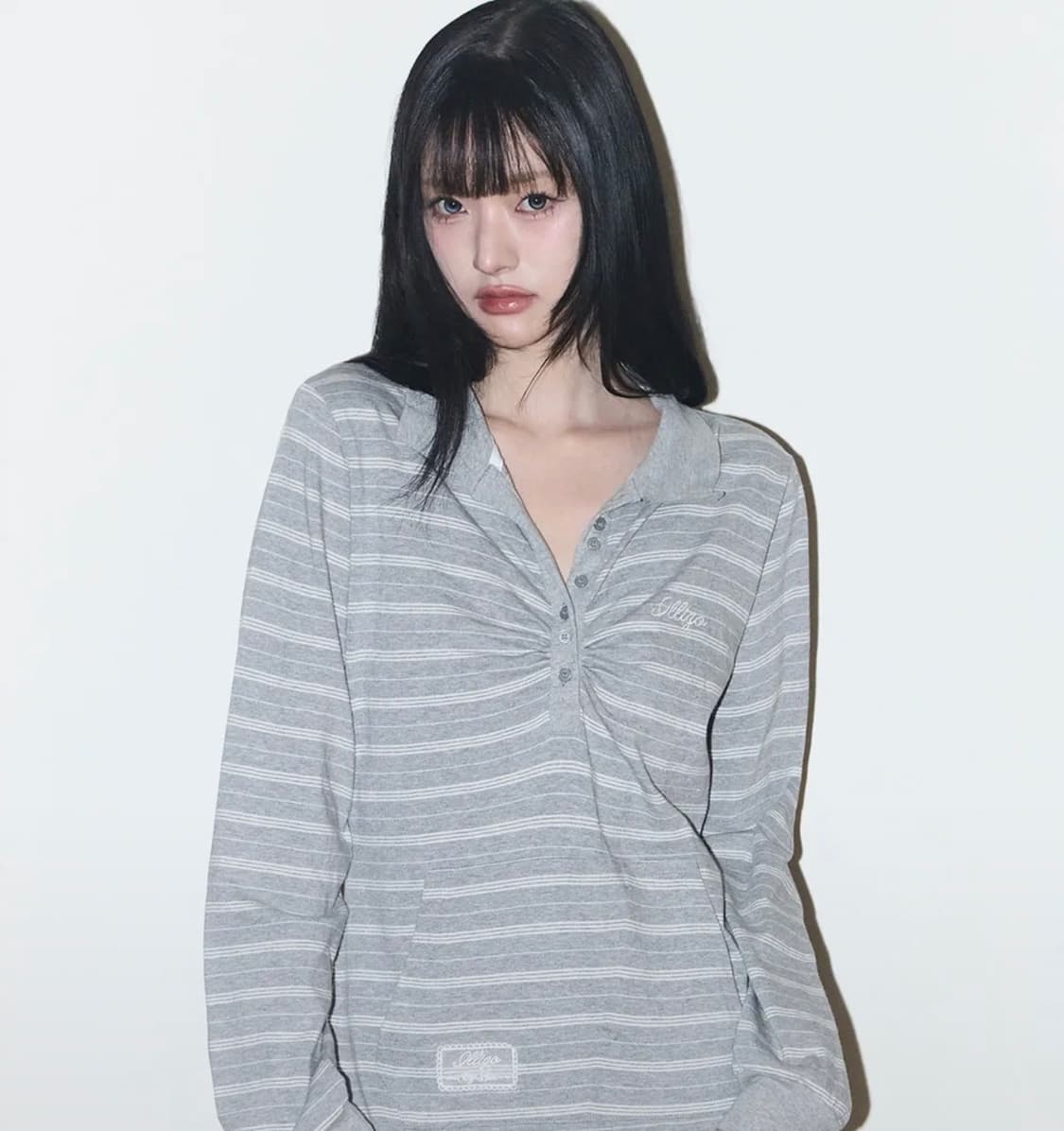 일리고 오픈 카라 롱슬리브 멜란지 그레이 상품이미지1