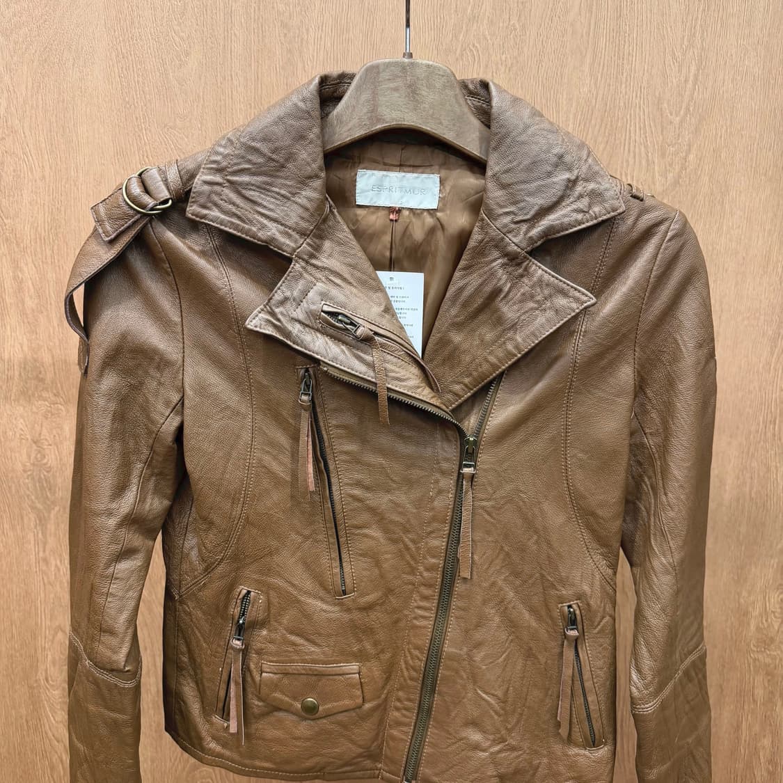 빈티지 레더 라이더 자켓 숄더 스트랩 디테일 레귤러핏 브라운 상품이미지4
