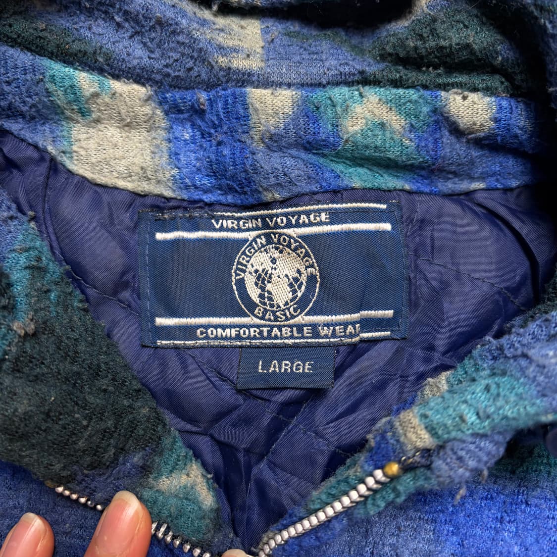 빈티지 패턴 울 후드 집업 상품이미지2