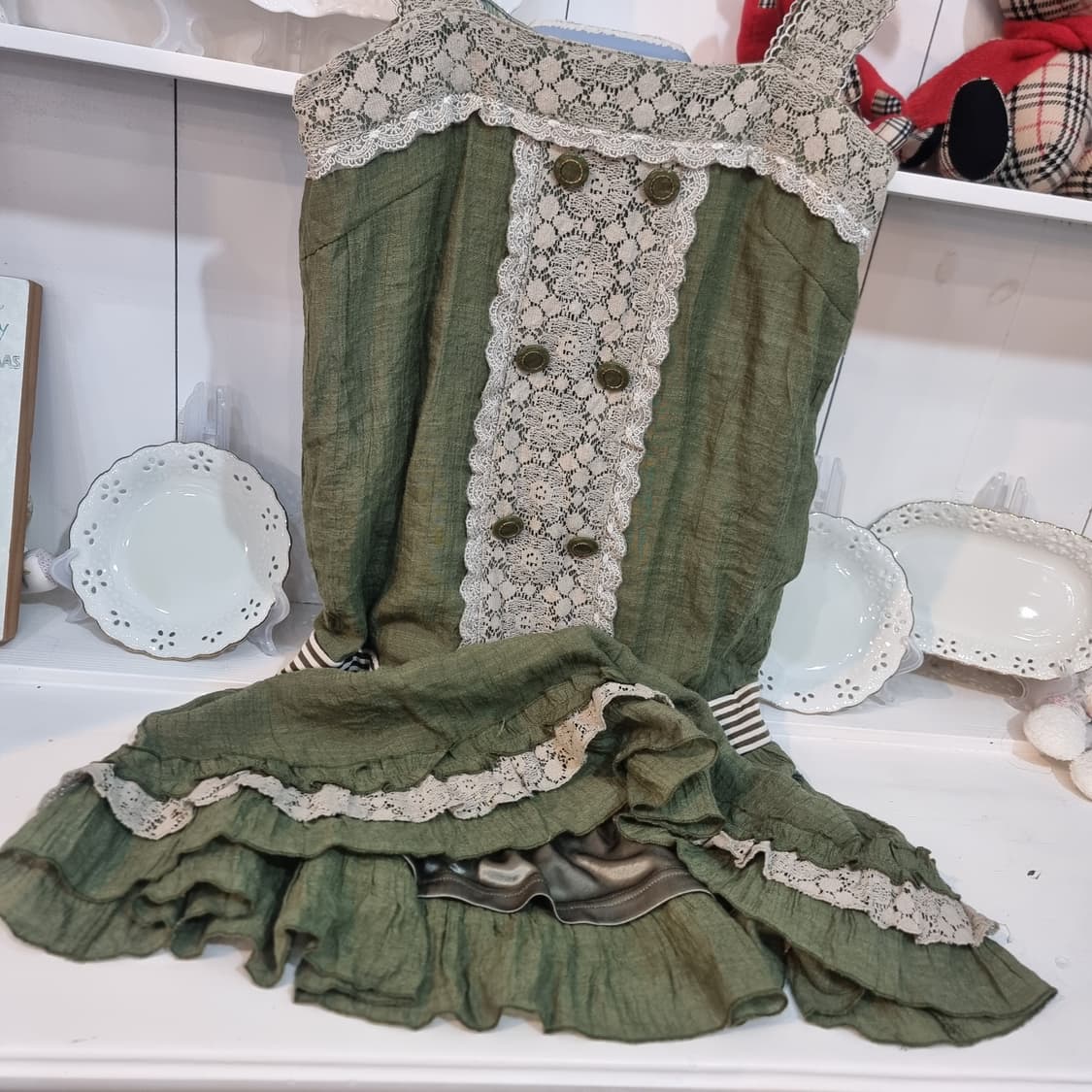 엑시즈팜  올리브 그린 레이스 뷔스티에 원피스 상품이미지6