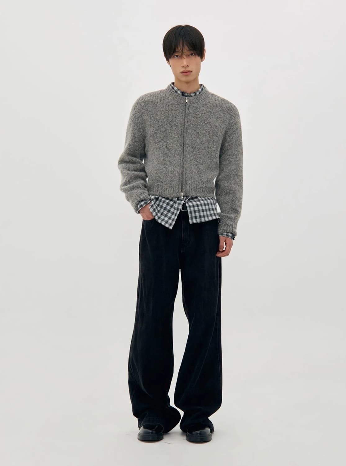 로우클래식 알파카 집업 가디건 그레이 S 상품이미지3