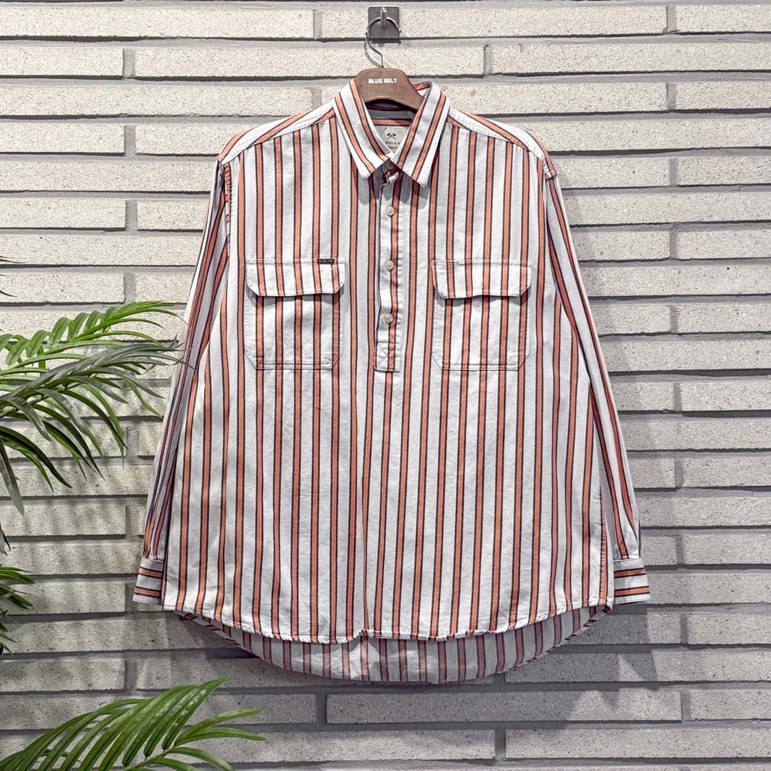 USA VINTAGE 하프플라켓 스트라이프 셔츠 투포켓 디테일 오렌지 상품이미지1