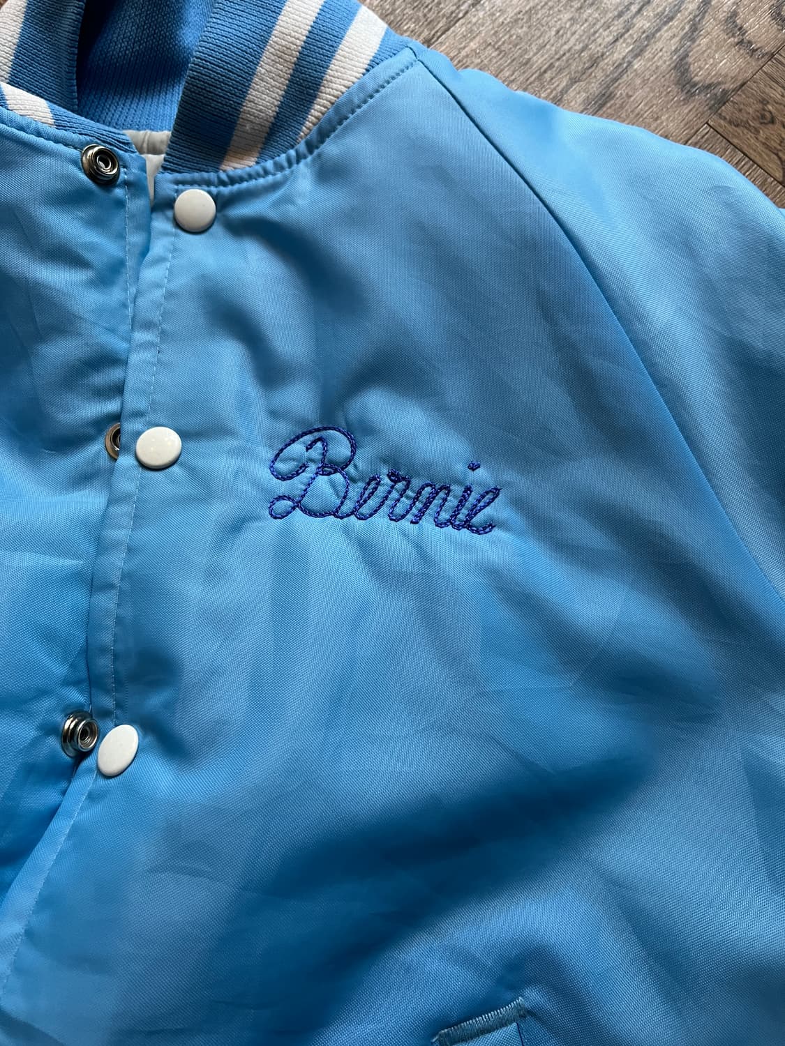 [S]90's Made in USA 퀼팅 라이닝 스카이블루 바시티 자켓 상품이미지4