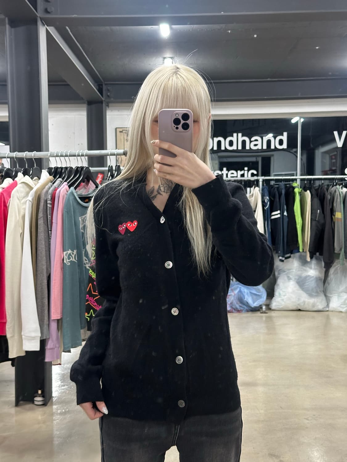 꼼데가르송 가디건 더블 하트 와펜 상품이미지1