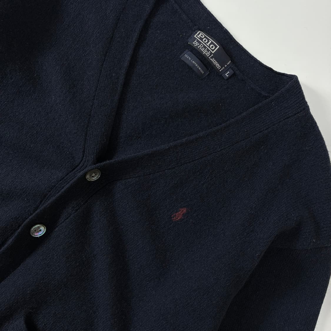Polo   폴로 랄프로렌 자수 램스울 네이비 브이넥 니트가디건  상품이미지3