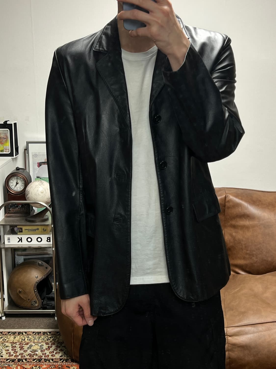 [착용샷 100] 빈티지 소가죽 블레이저 가죽자켓 상품이미지3
