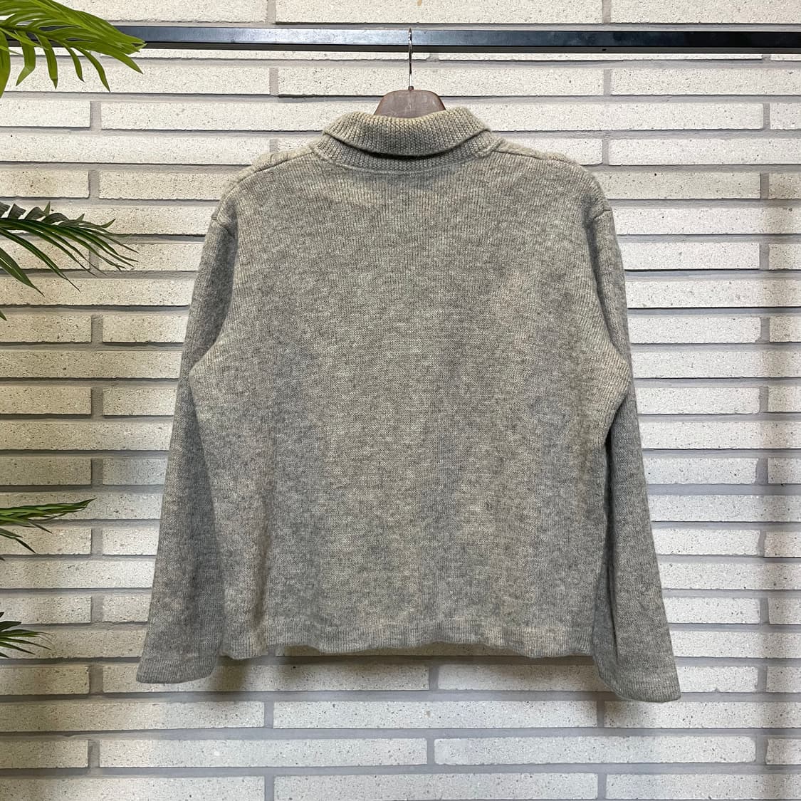 USA VINTAGE 꽈배기 니트 가디건 카라넥 투포켓 디테일 그레이 상품이미지3