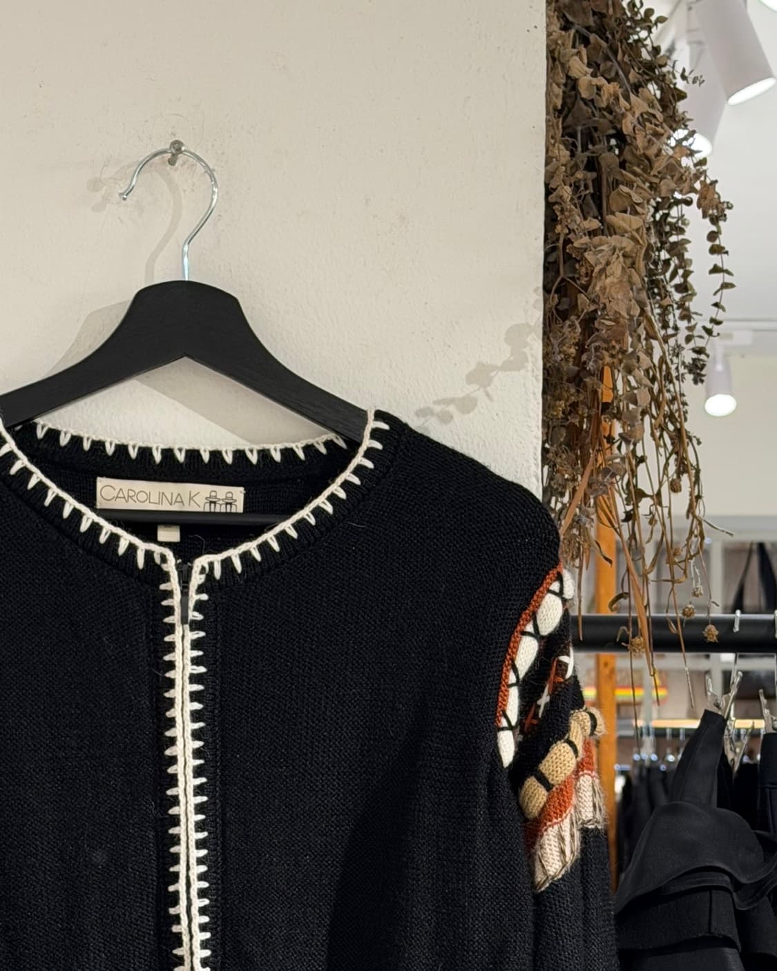 빈티지 캐롤리나 케이 블랙 배색 니트 집업 가디건 상품이미지3