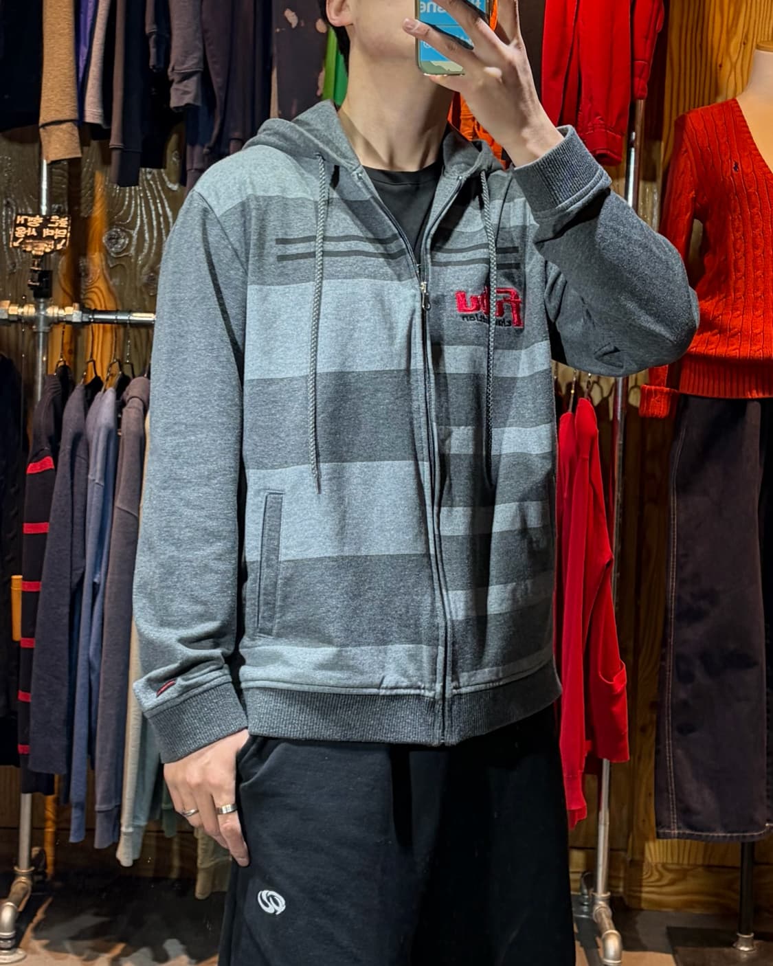 L FUBU 푸부 스트라이프 레드 스펠링 후드집업 상품이미지1