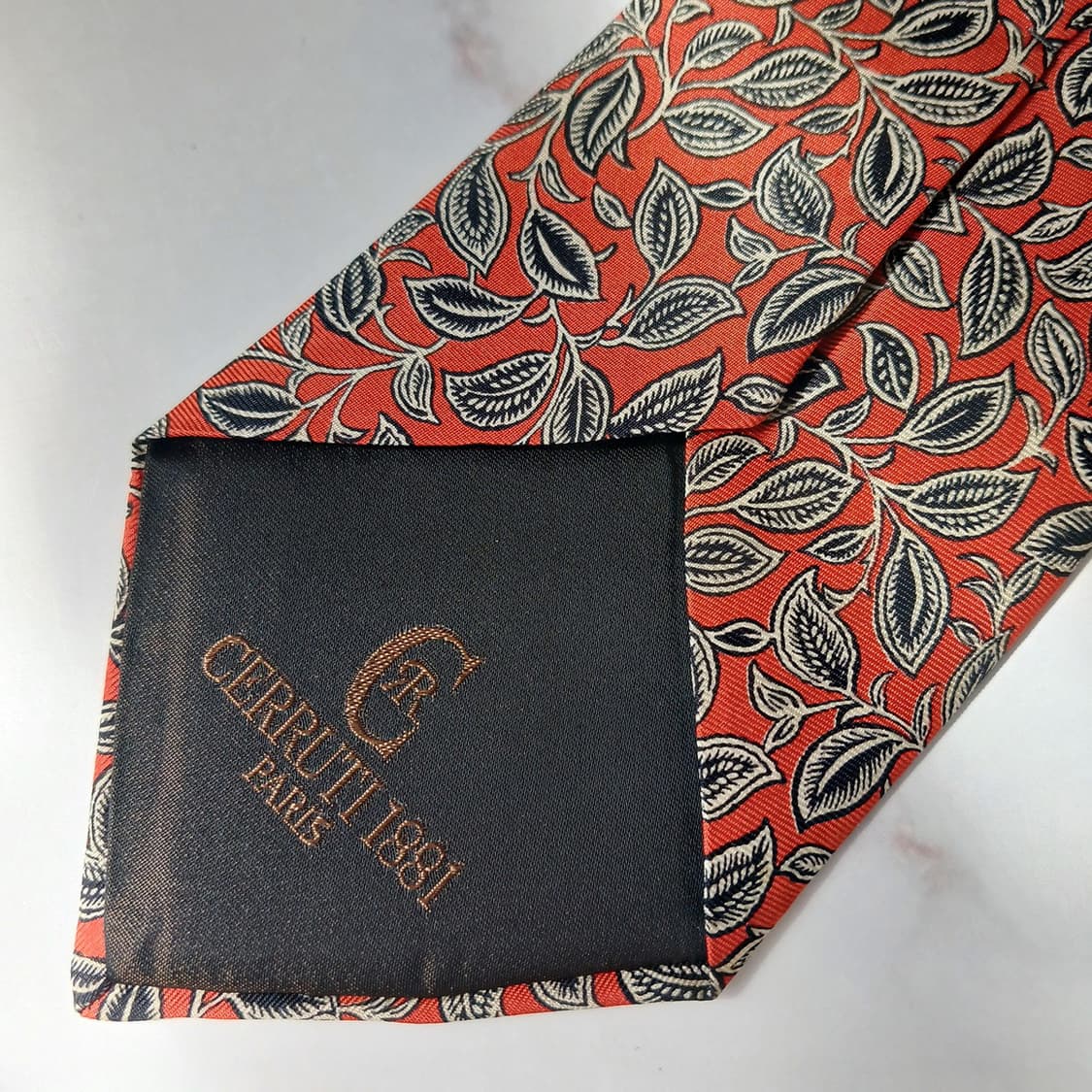 세루티 실크 오렌지 나뭇잎 모티브 넥타이 9cm A+등급 E945 상품이미지8