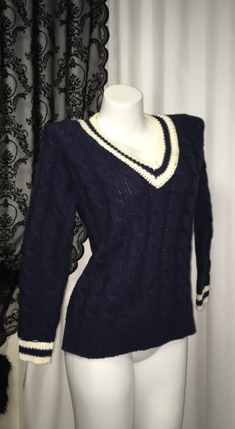 Vintage 세일러 딥 브이넥 니트 네이비 상품이미지7