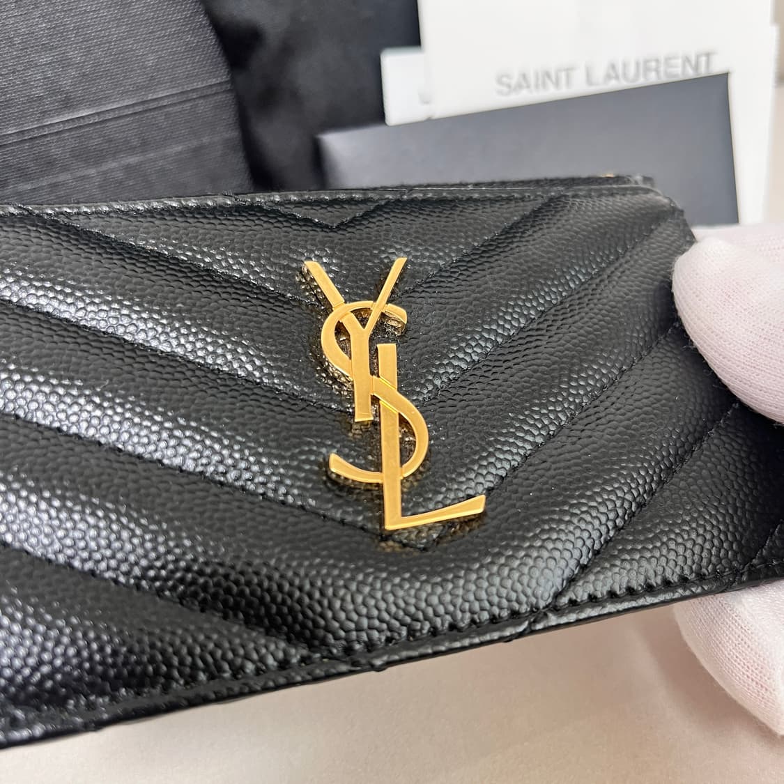 [S급/정품] 생로랑 지퍼 카드 지갑 홀더 케이스 블랙 금장 상품이미지10