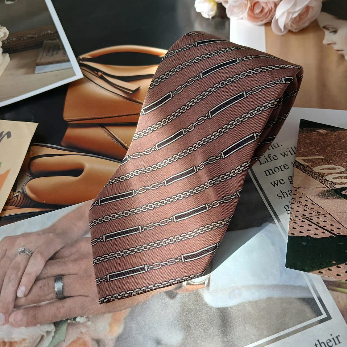 발리 실크 울 체인 패턴 넥타이 8.1cm B등급 A19648 상품이미지2