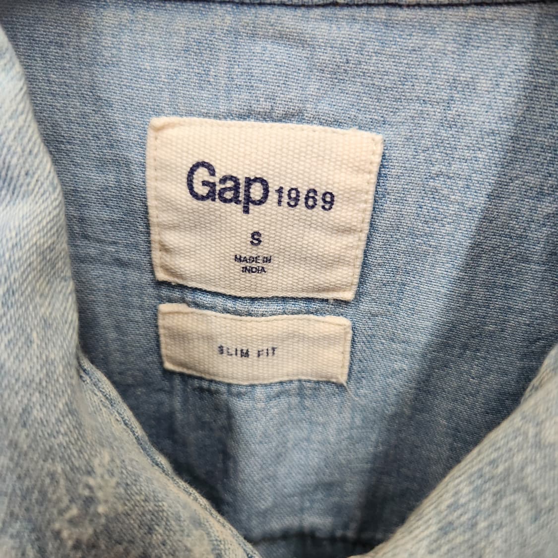 GAP 갭 빈티지 성조기 자수 연청 셔츠 M 상품이미지7