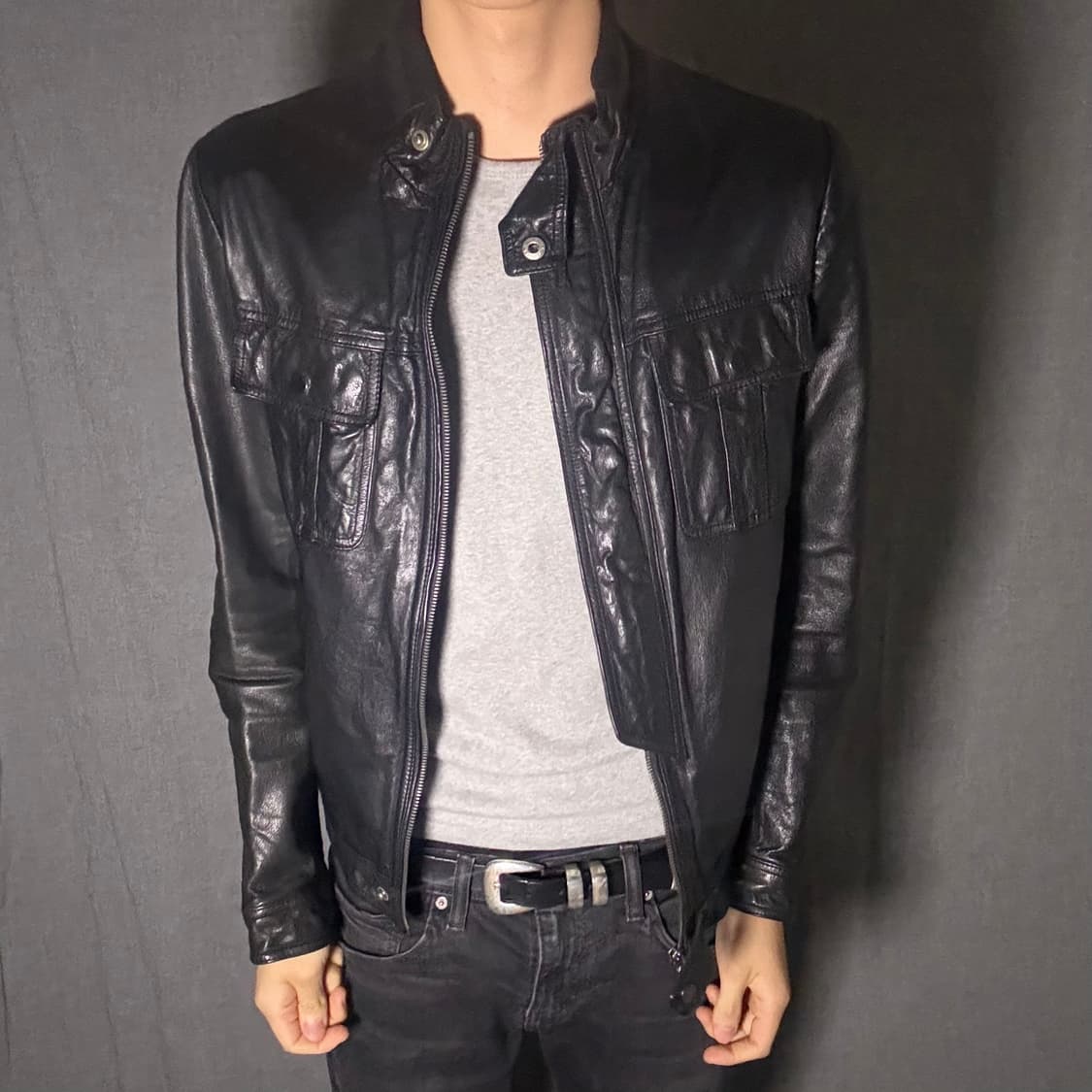 Goat skin pocket leather jacket 상품이미지3