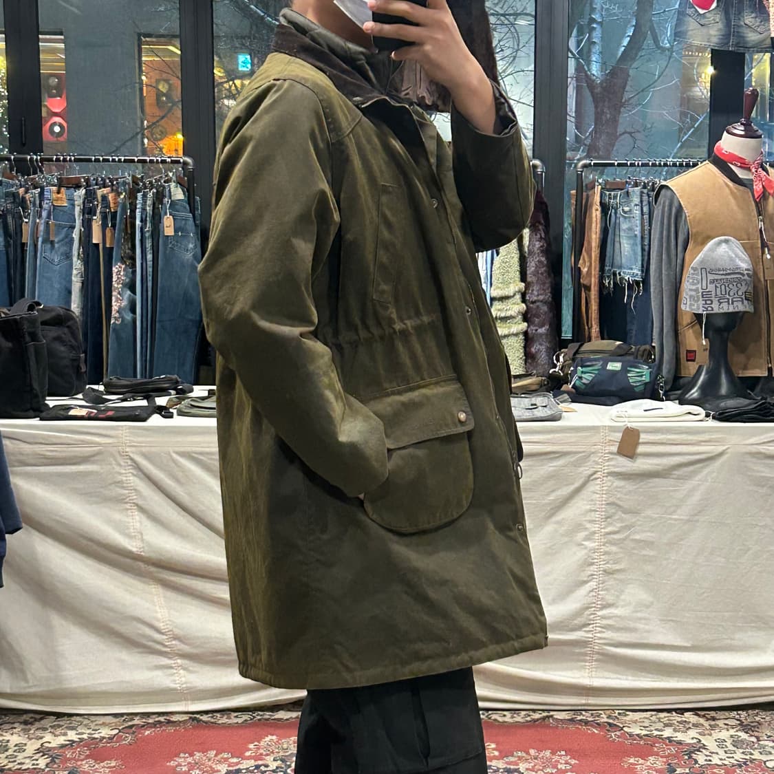 XL) 바버 스런턴 왁스 자켓 올리브 그린 상품이미지10