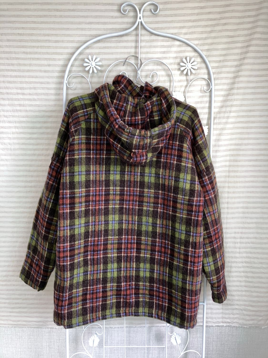 빈티지 그린 브라운 체크 후드 코트 y2k 스트릿 갸루 펑키486 상품이미지2