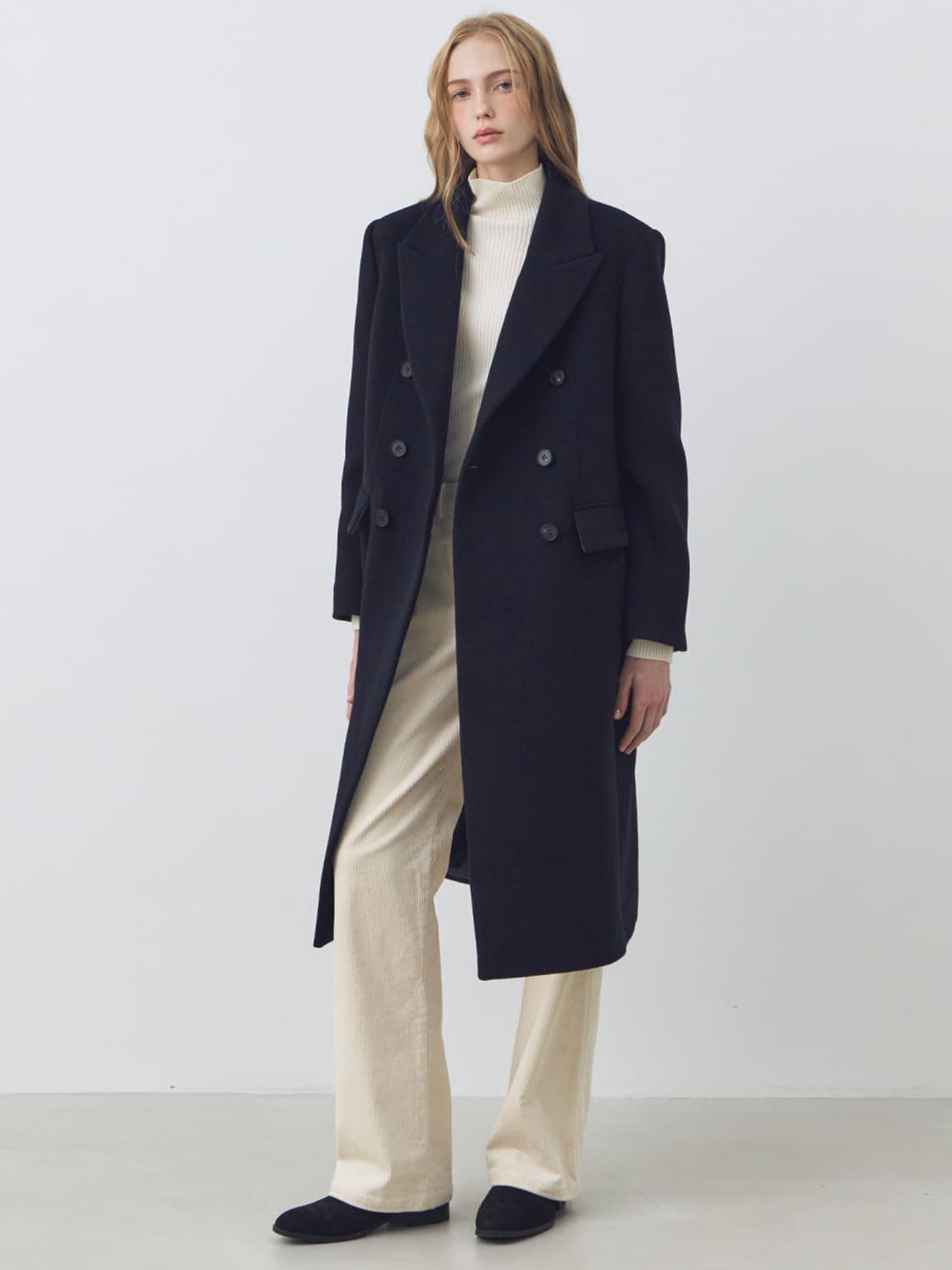 시티브리즈 울 캐시미어 브레스트 롱 코트 네이비 상품이미지1