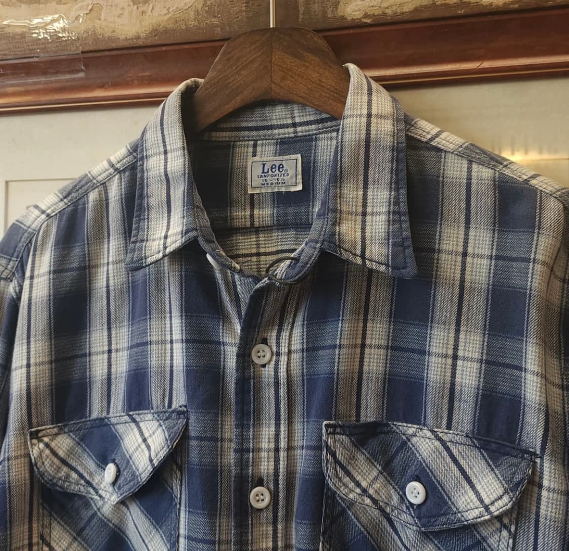 90s lee 빈티지 플란넬 체크셔츠 블루 m 상품이미지3