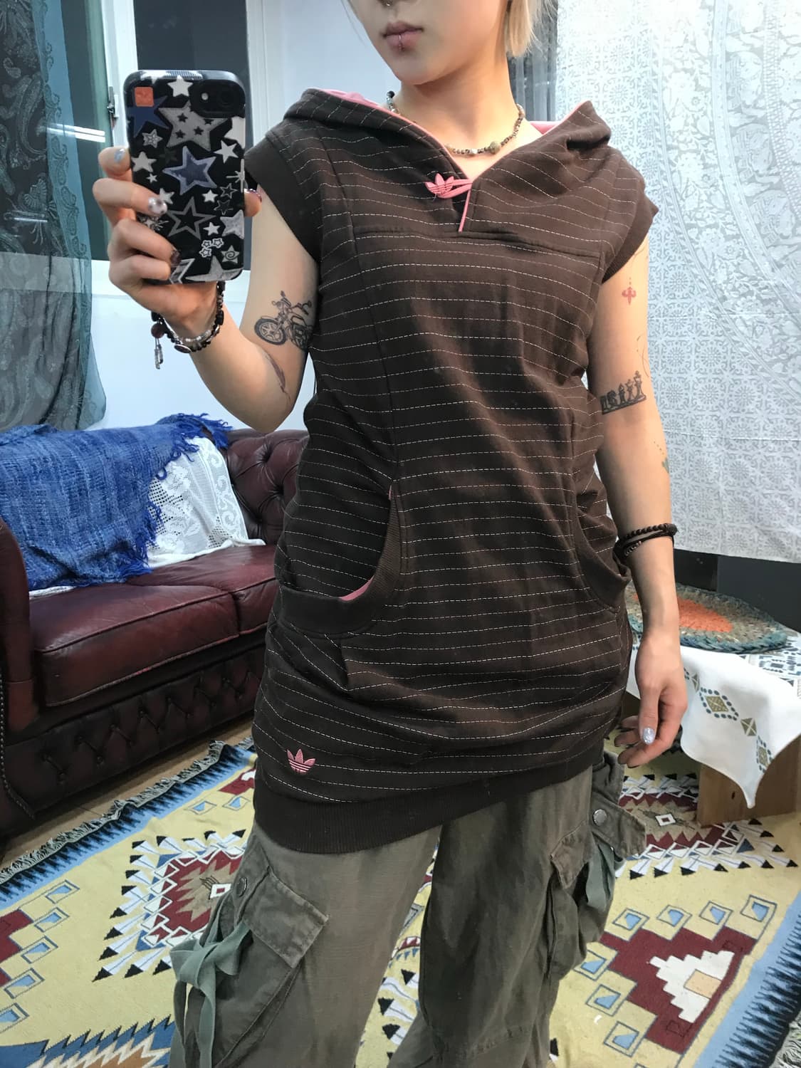 아디다스 여성 스트라이프 민소매 롱 후드티 (Z997) 상품이미지1