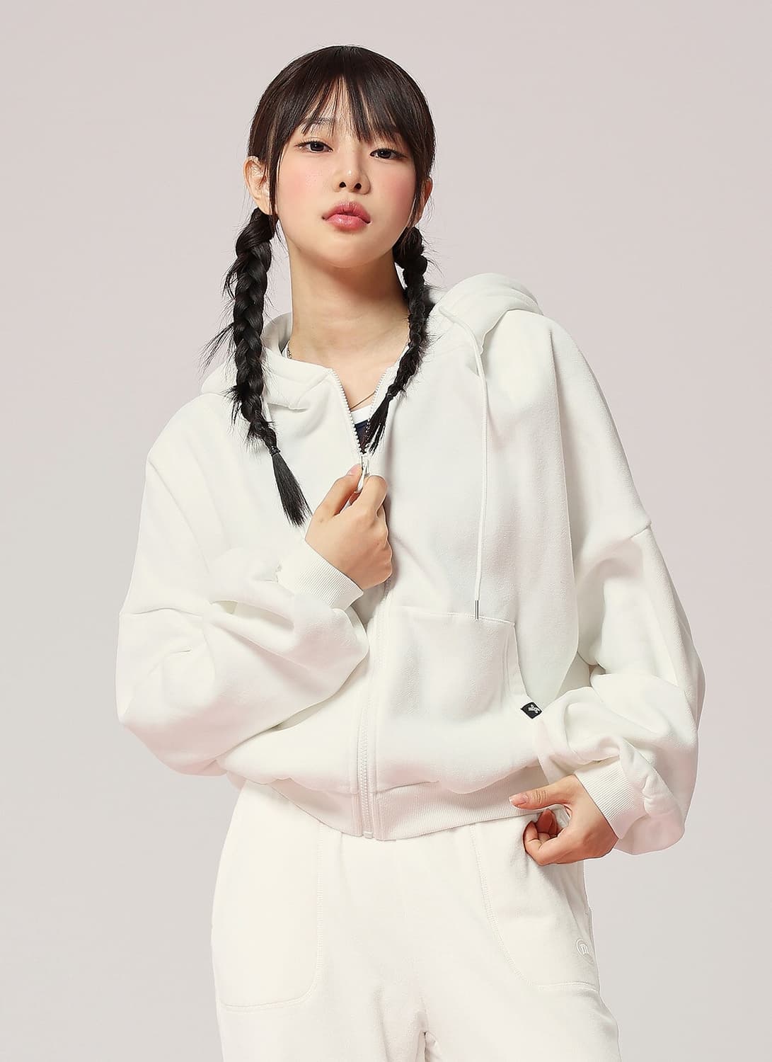 젝시믹스 내핑 후드 집업 크림 상품이미지1