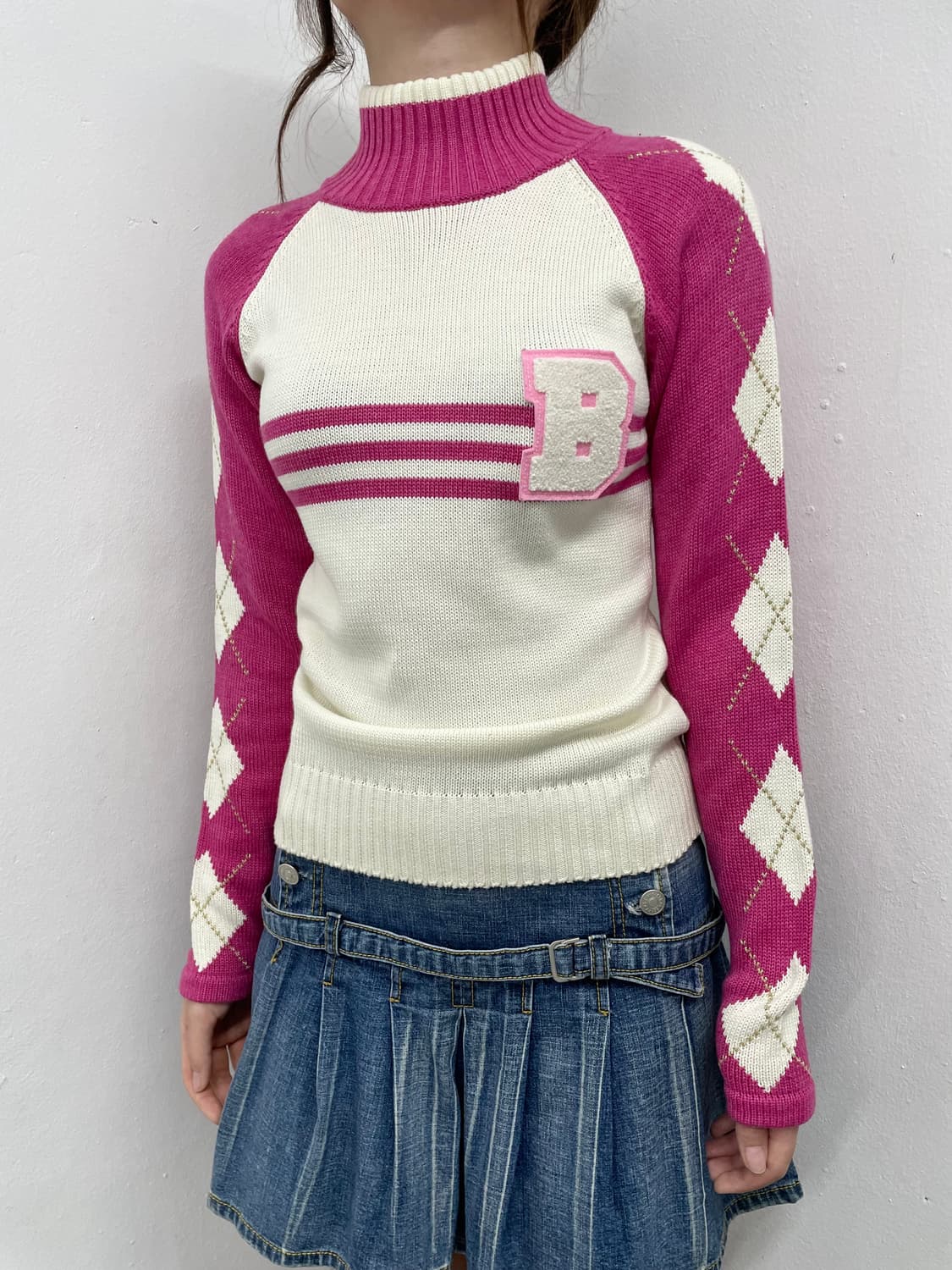 키치 핑크 아가일 니트 상품이미지1