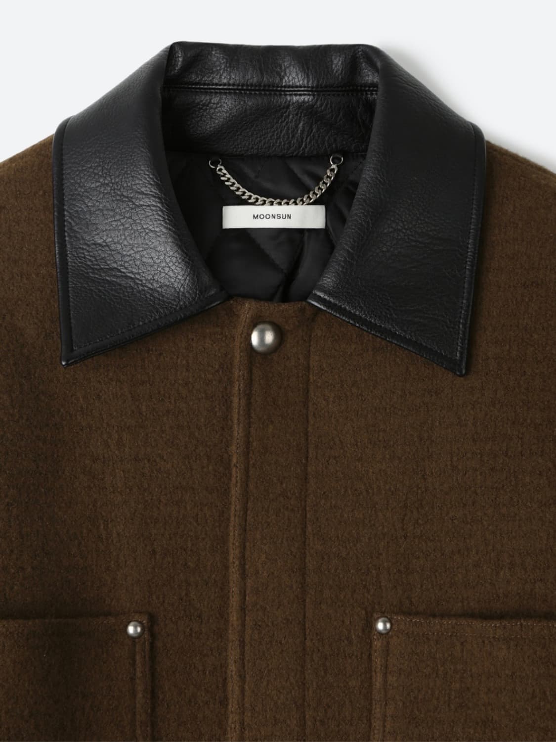 (unisex) 문선 스터드 하프 울 코트 카키브라운 상품이미지2