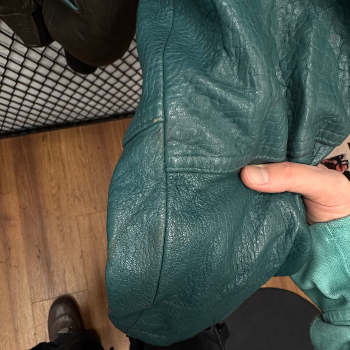 USA VINTAGE 빈티지 레더 플라이트 자켓 소매 청록 배색 브라운 상품이미지8