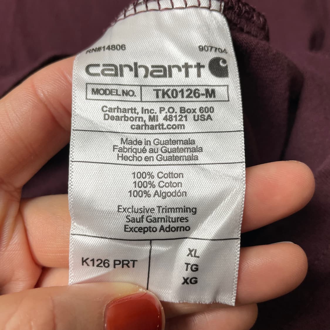 CARHARTT 칼하트 빈티지 버건디 롱 슬리브 스웨트셔츠 A00393 상품이미지10