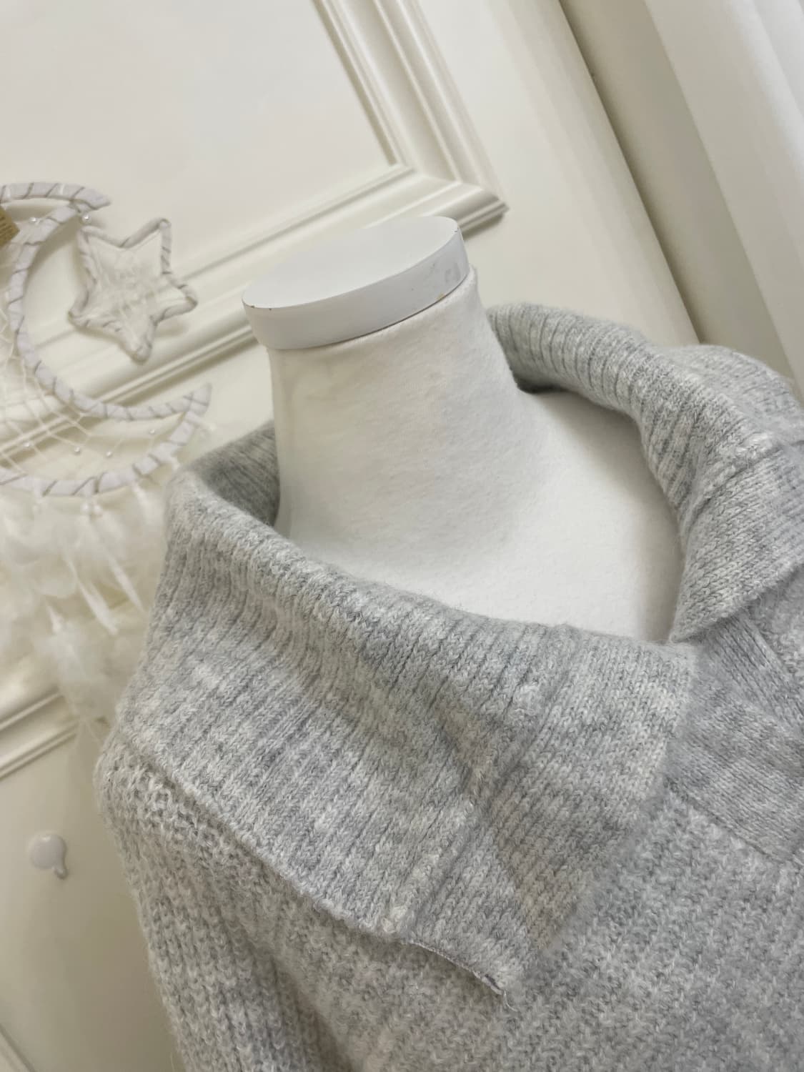melange gray big collar crop sweater 상품이미지7