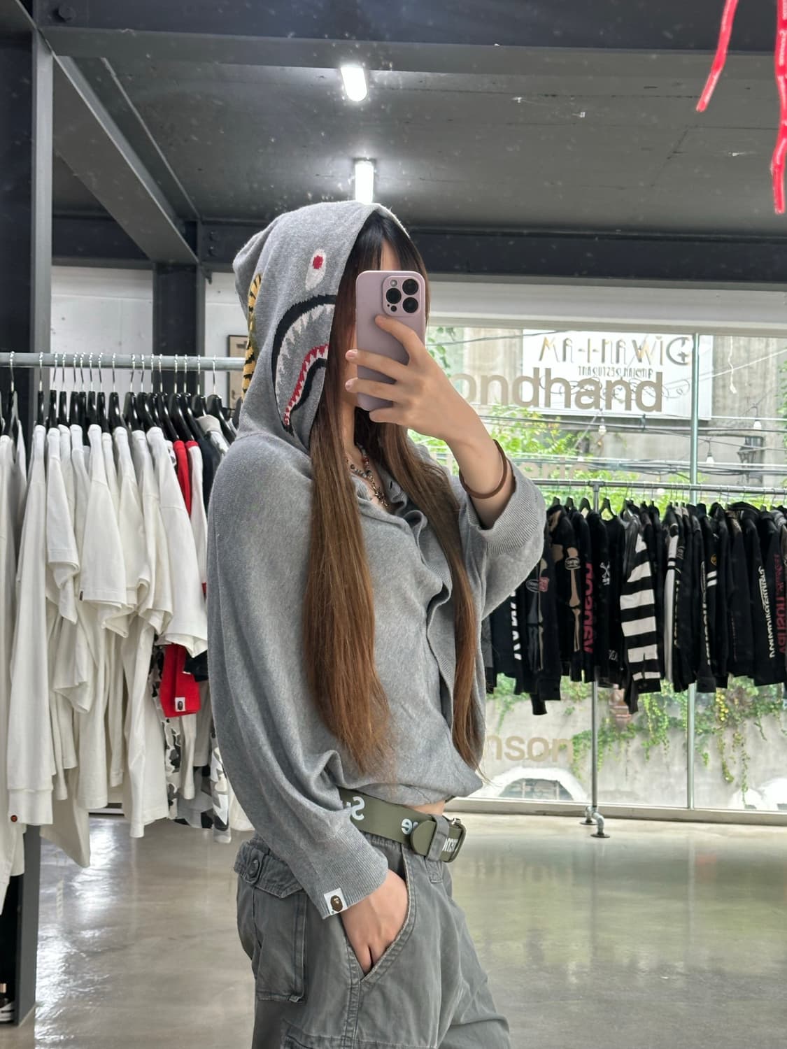 베이프 샤크 가오리 볼레로 후드 가디건 상품이미지1