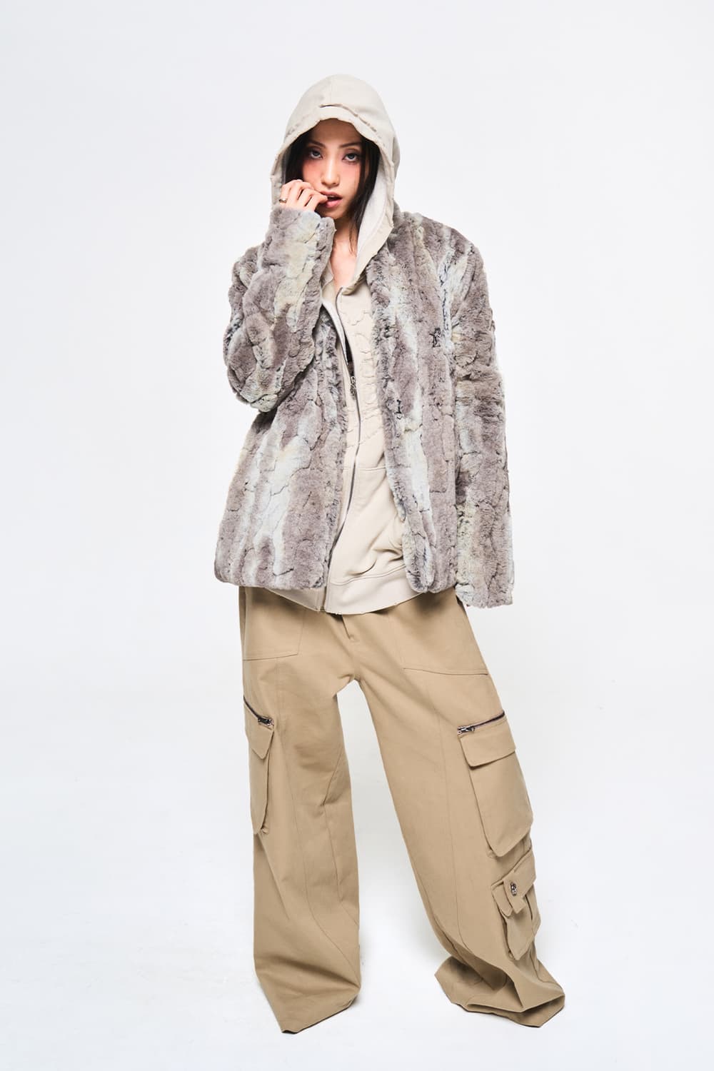 yeel 와이이이엘 믹스 헤어리 퍼 자켓 카키 브라운 상품이미지4