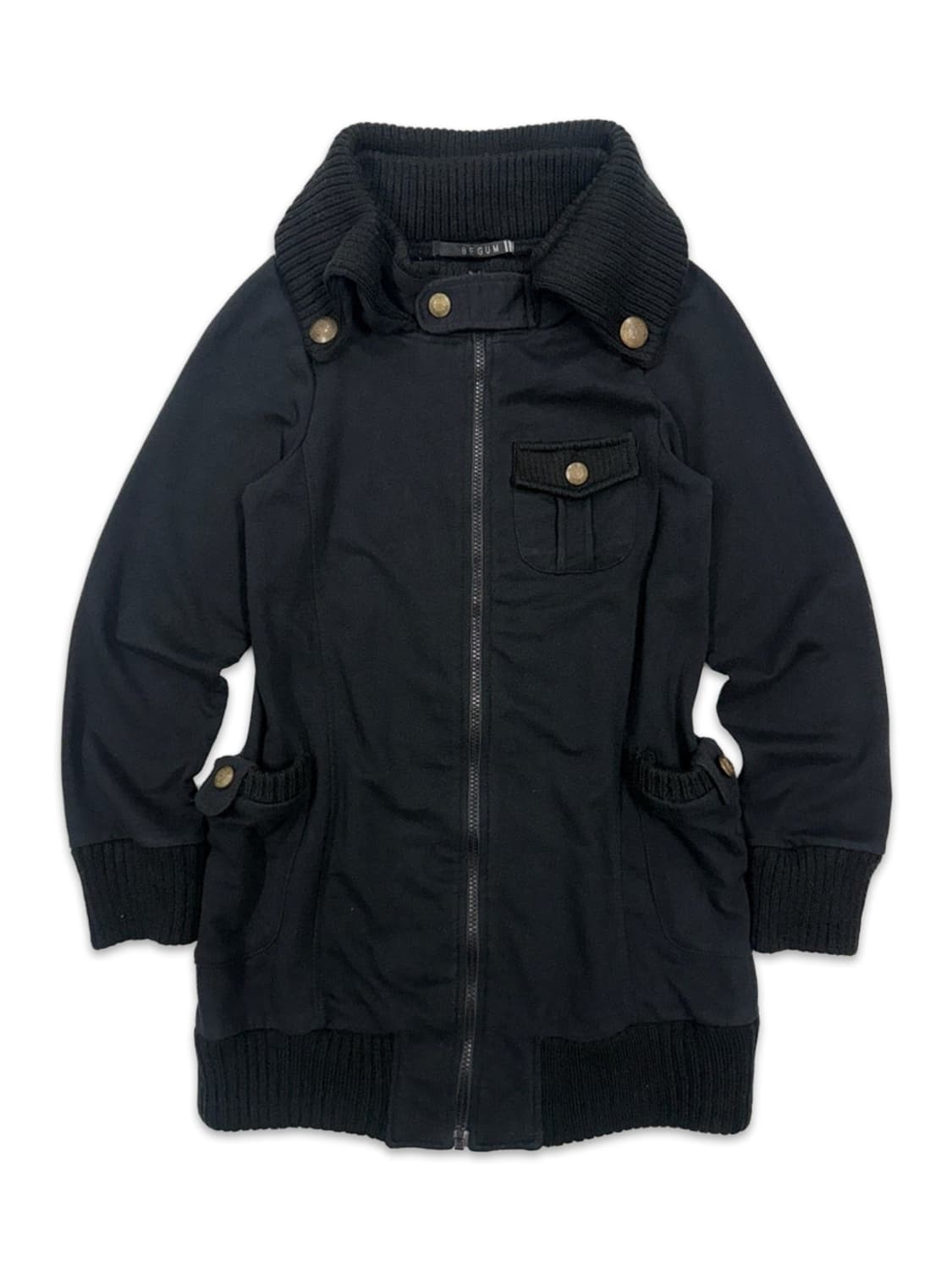 빈티지 블랙 펑크 하이넥 니트 카라 집업 상품이미지1