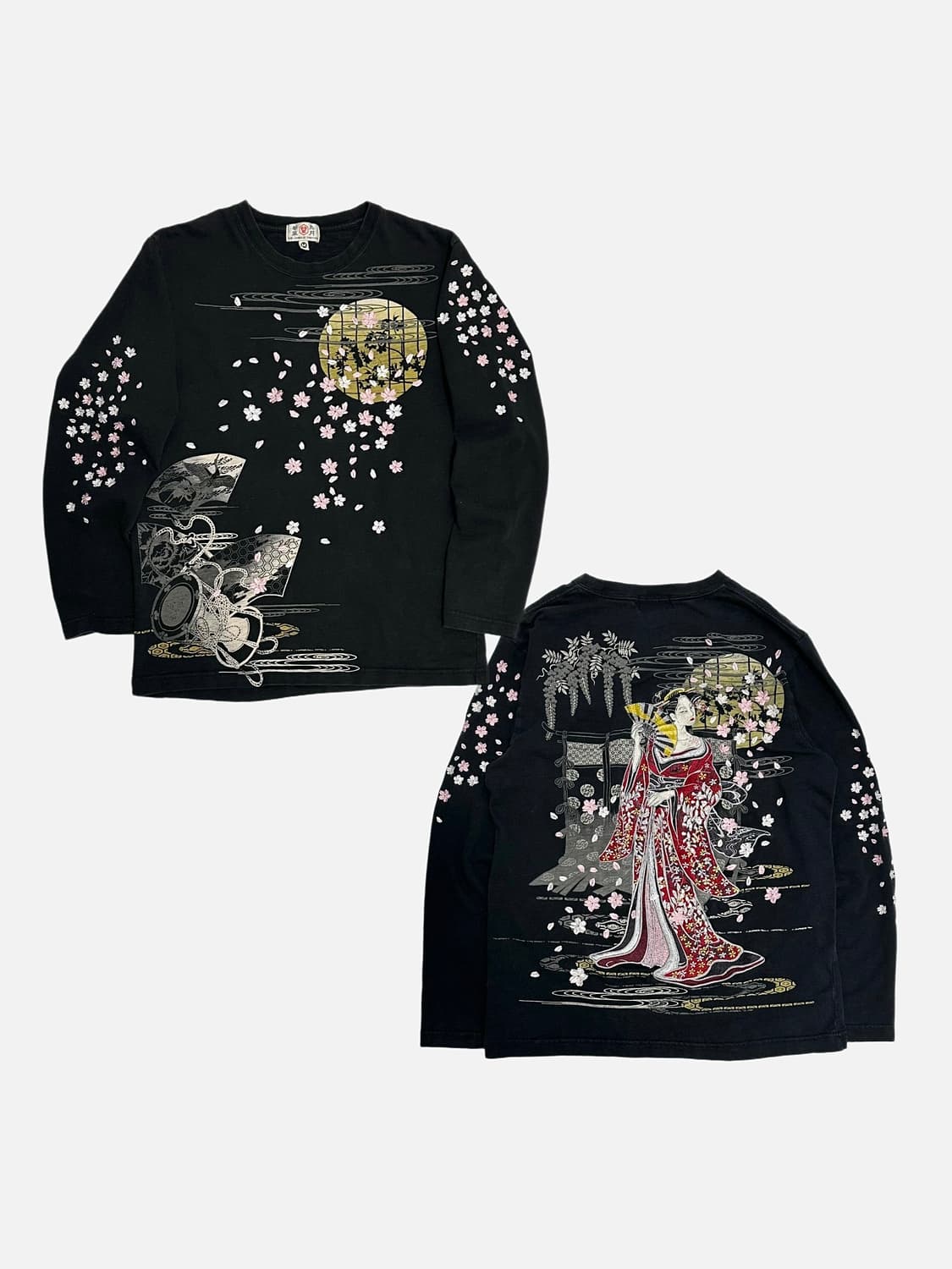 華鳥風月 오리엔탈 기모노 벚꽃 자수 롱슬리브 긴팔티셔츠 일본빈티지 상품이미지1