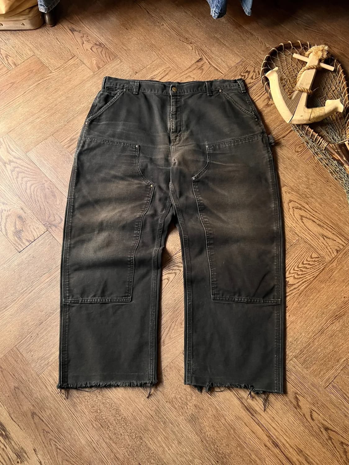 [38]칼하트 USA 빈티지 페이딩 블랙 더블니 워크팬츠 상품이미지1