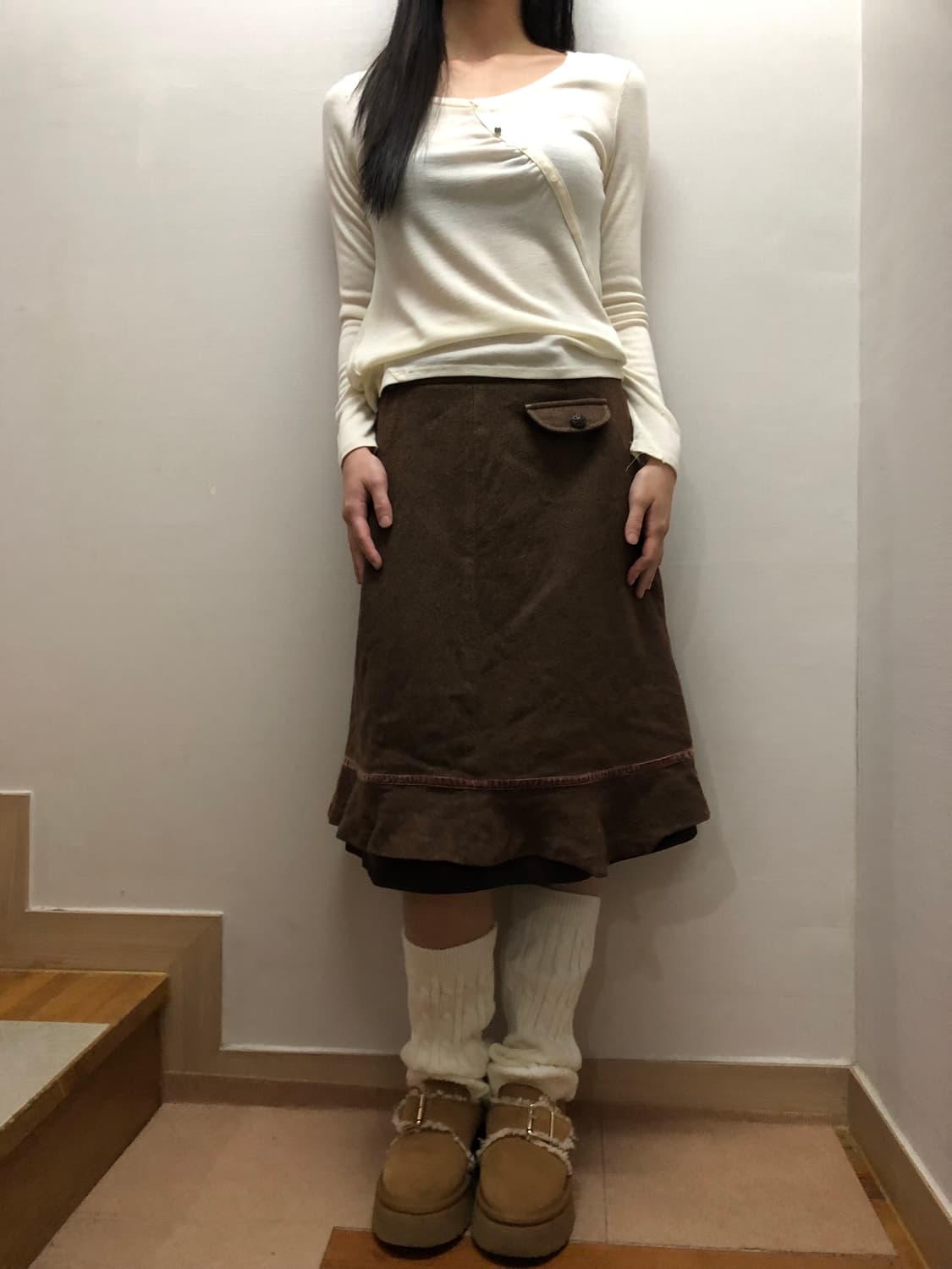 빈티지 브라운 울 포켓 미디 스커트 상품이미지7