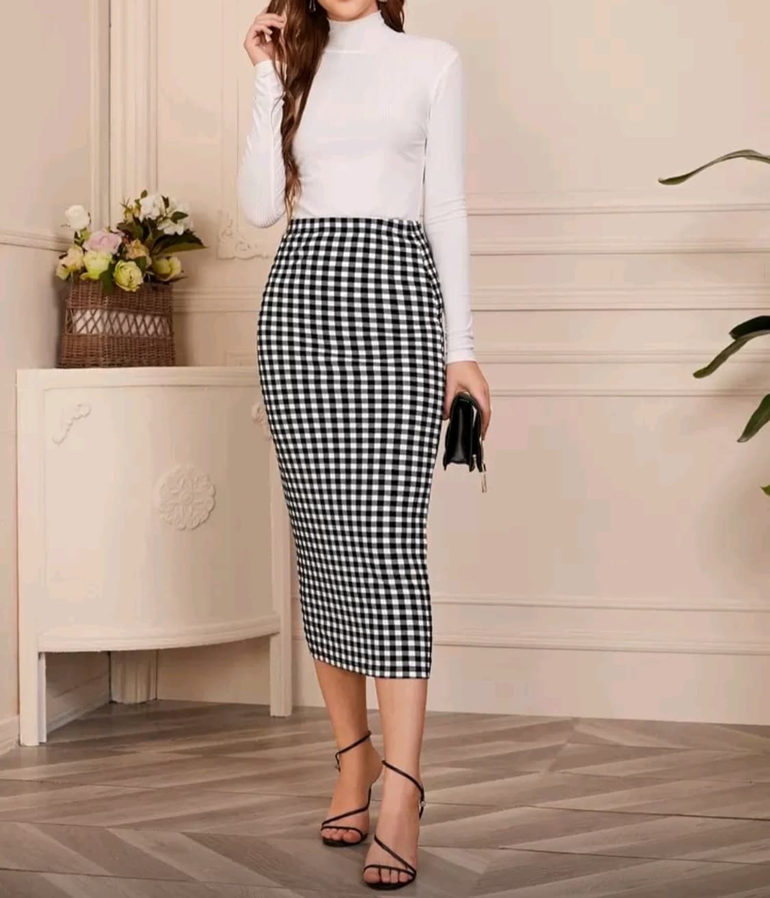 깅엄체크 롱스커트 L사이즈 상품이미지1