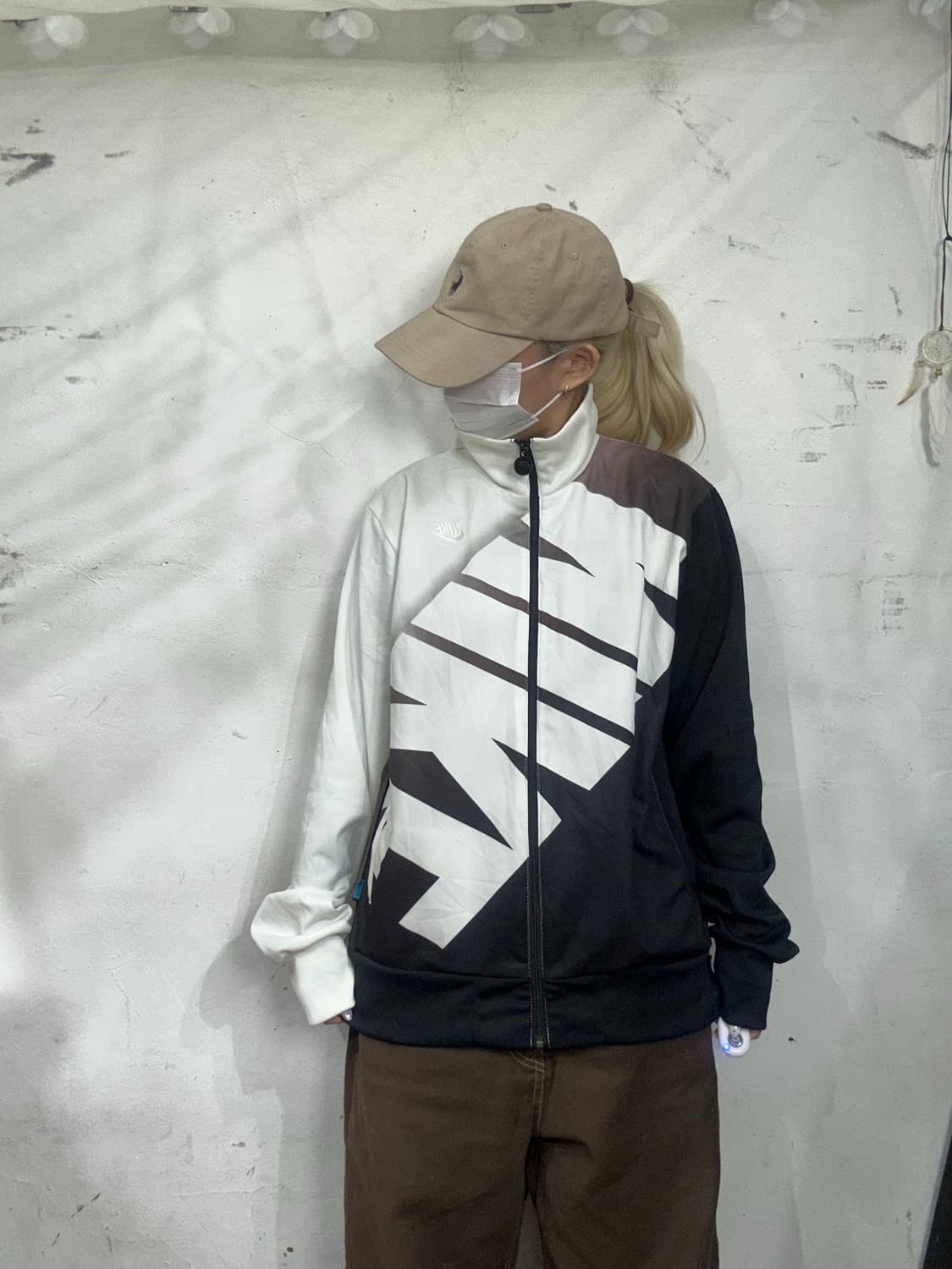 00s 나이키 블랙 화이트 빅 로고 배색 오버핏 트랙탑 져지 L 상품이미지2