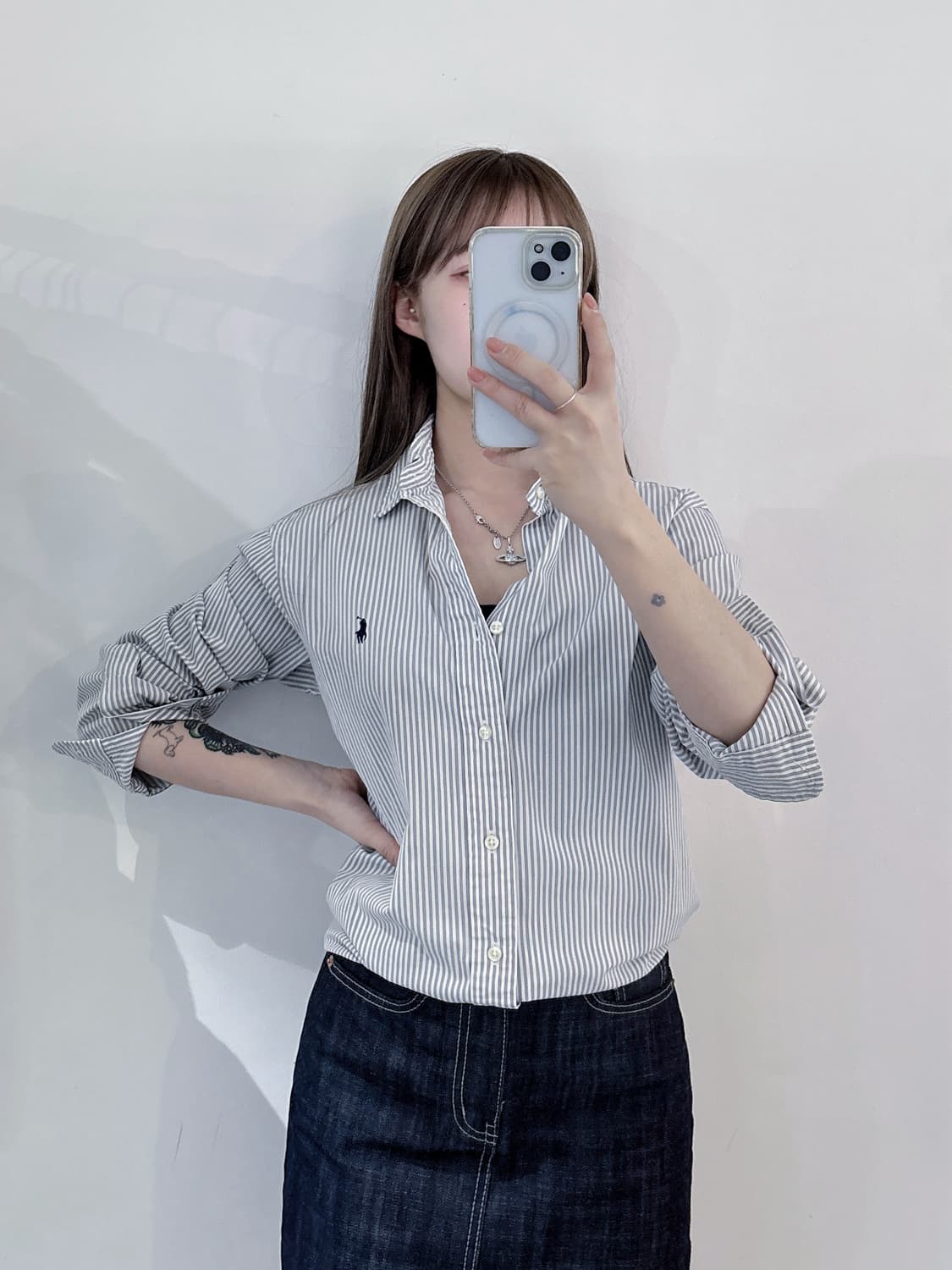 폴로랄프로렌 qr 네이비포니 스트라이프 셔츠 상품이미지1