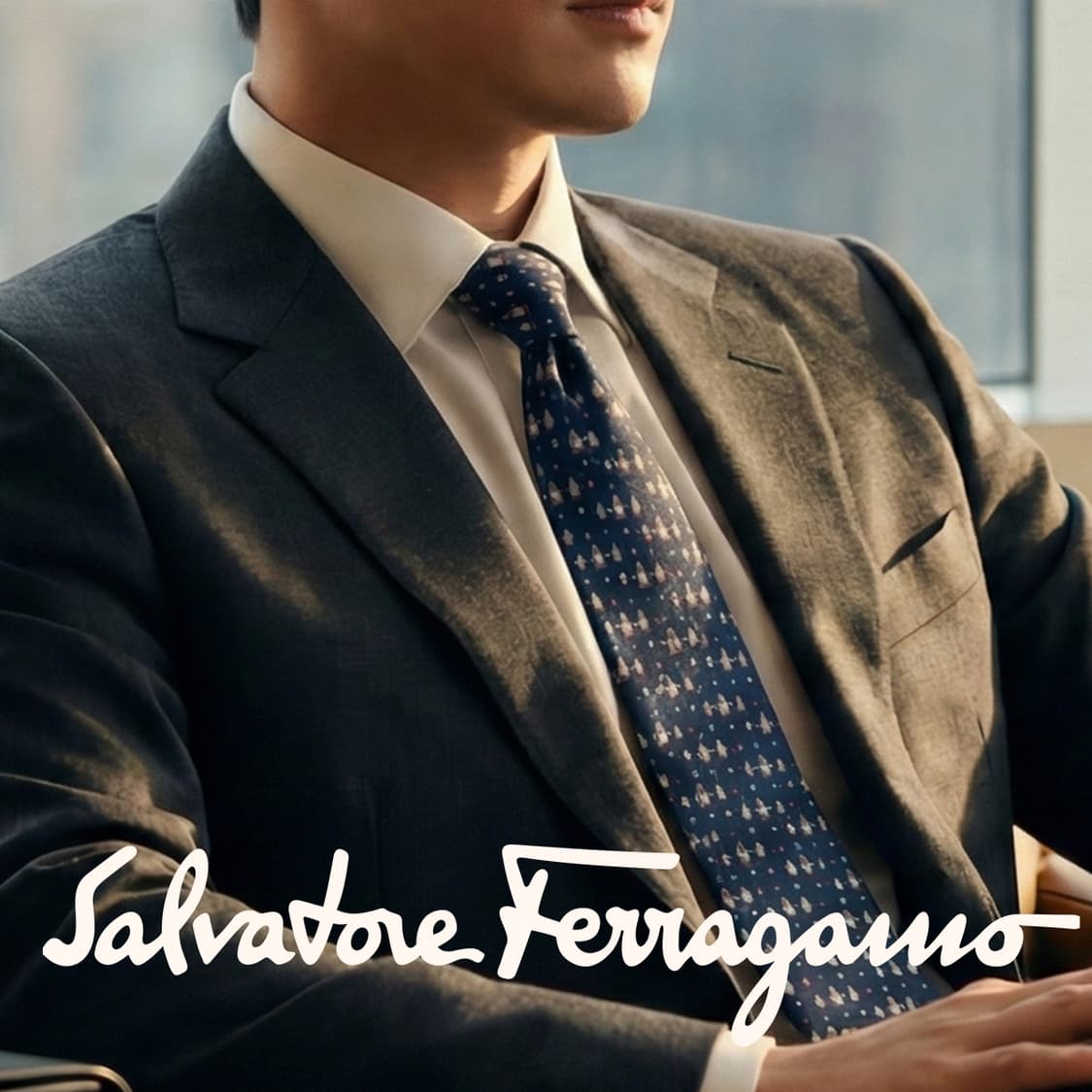 페라가모 실크 네이비 펭귄 패턴 넥타이 9cm A등급 A19234
 상품이미지1