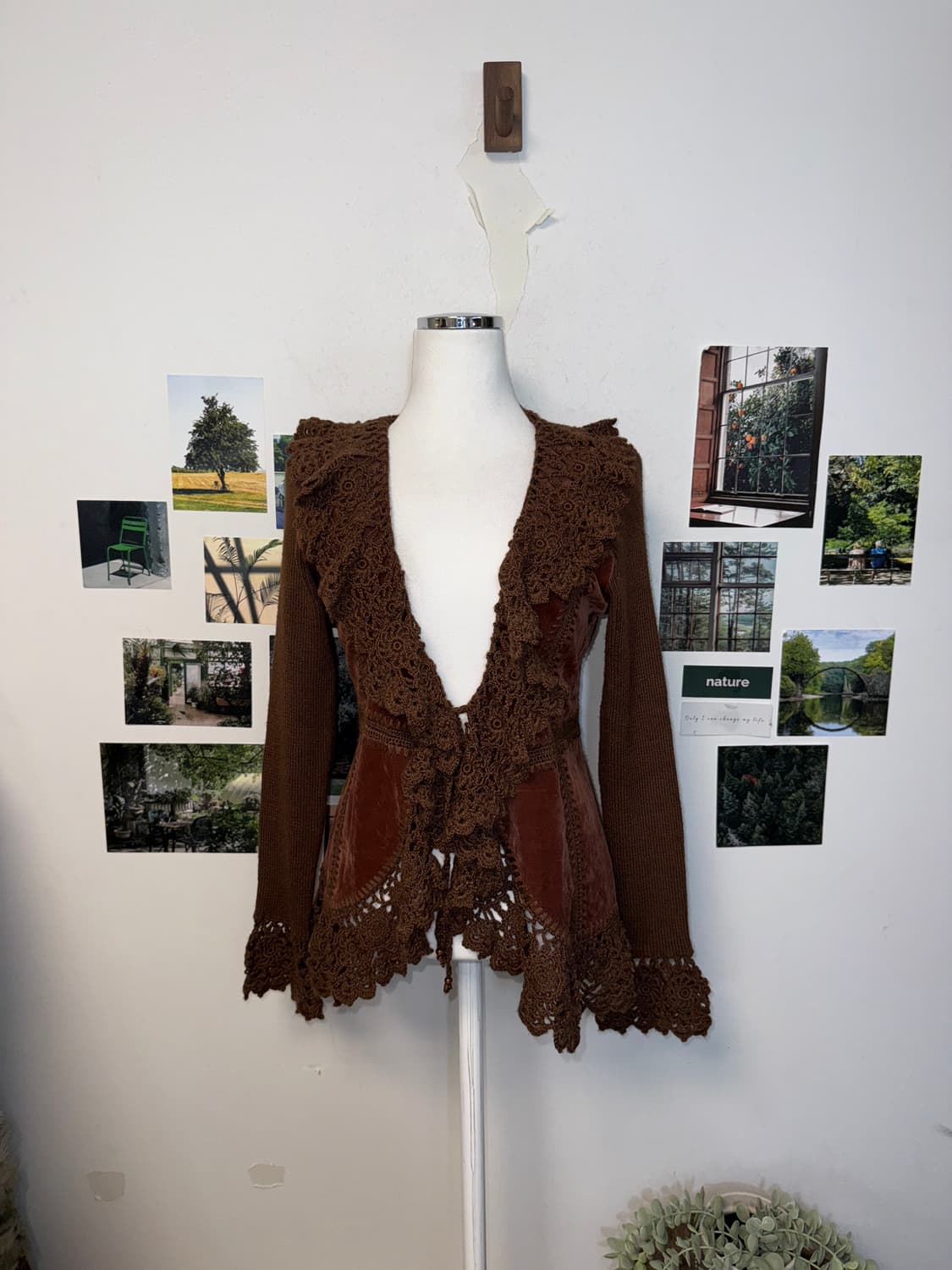 Dark brown velvet crochet bolero 가디건 상품이미지4